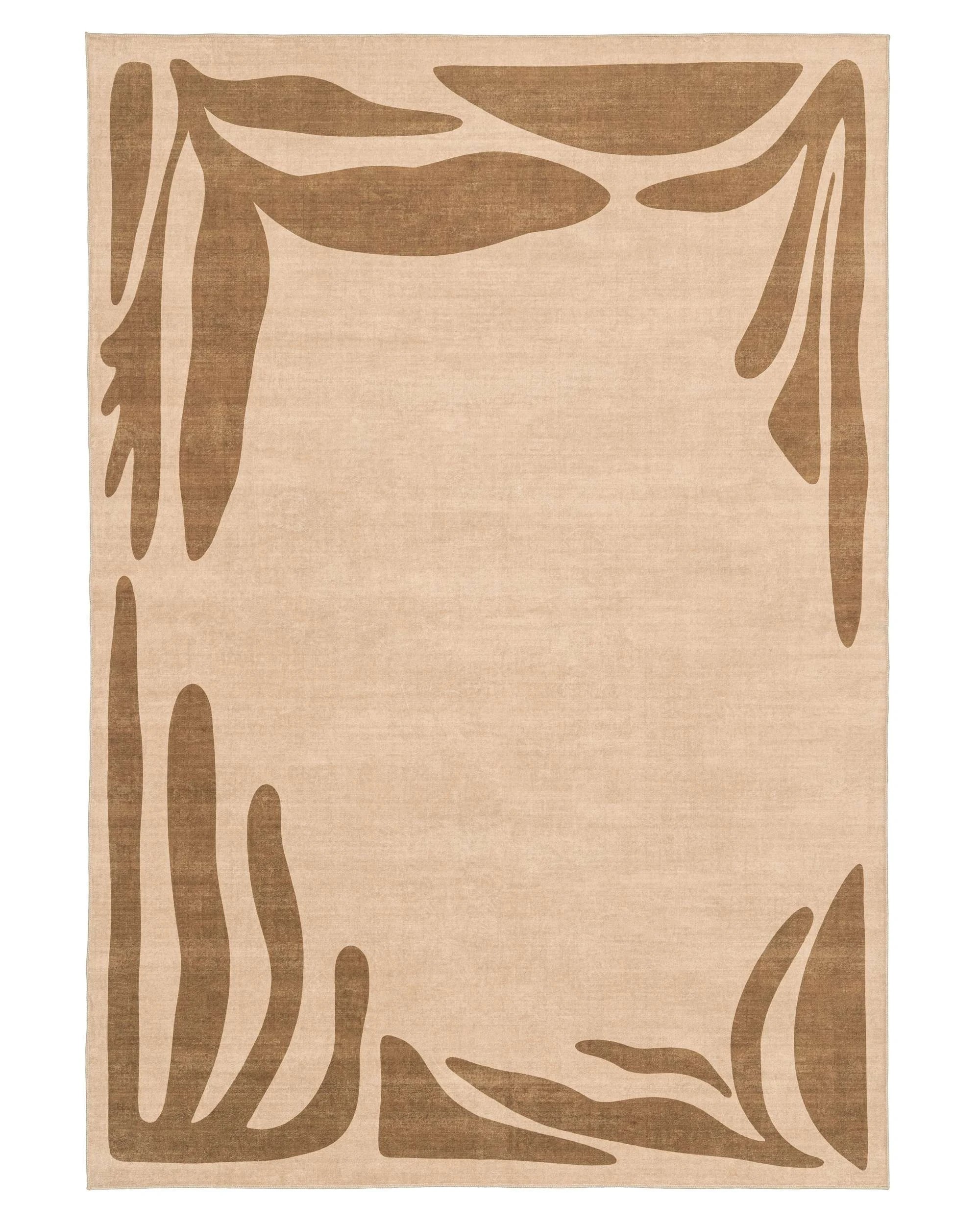 1 Loopsie Marbela Tonal Botanical Border Washable Rug-320cm x 230cm - Brown, 1 of 8