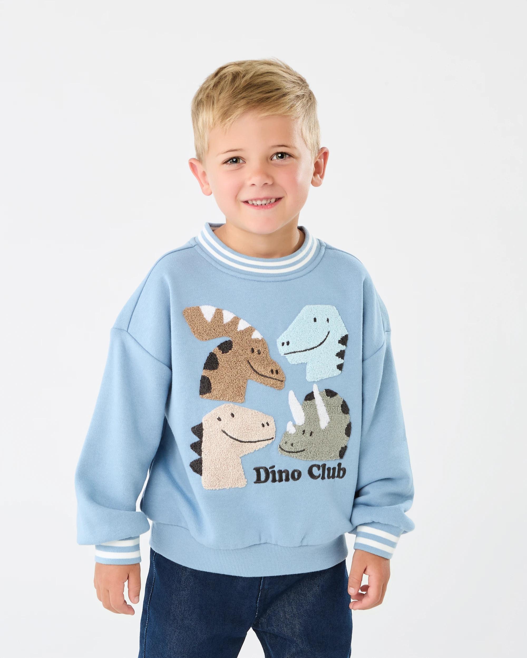 1 Oversized Boucle Crew Neck Sweatshirt Blu Dino, 1 of 7