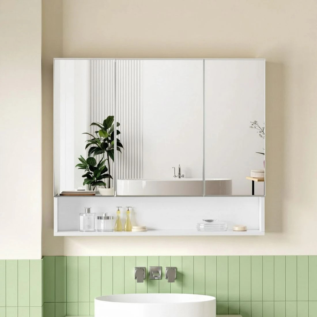 2 Cefito Bathroom Mirror Cabinet Medicine Adjustable Shelves Wall Hung 900x750mm - White, 2 of 5