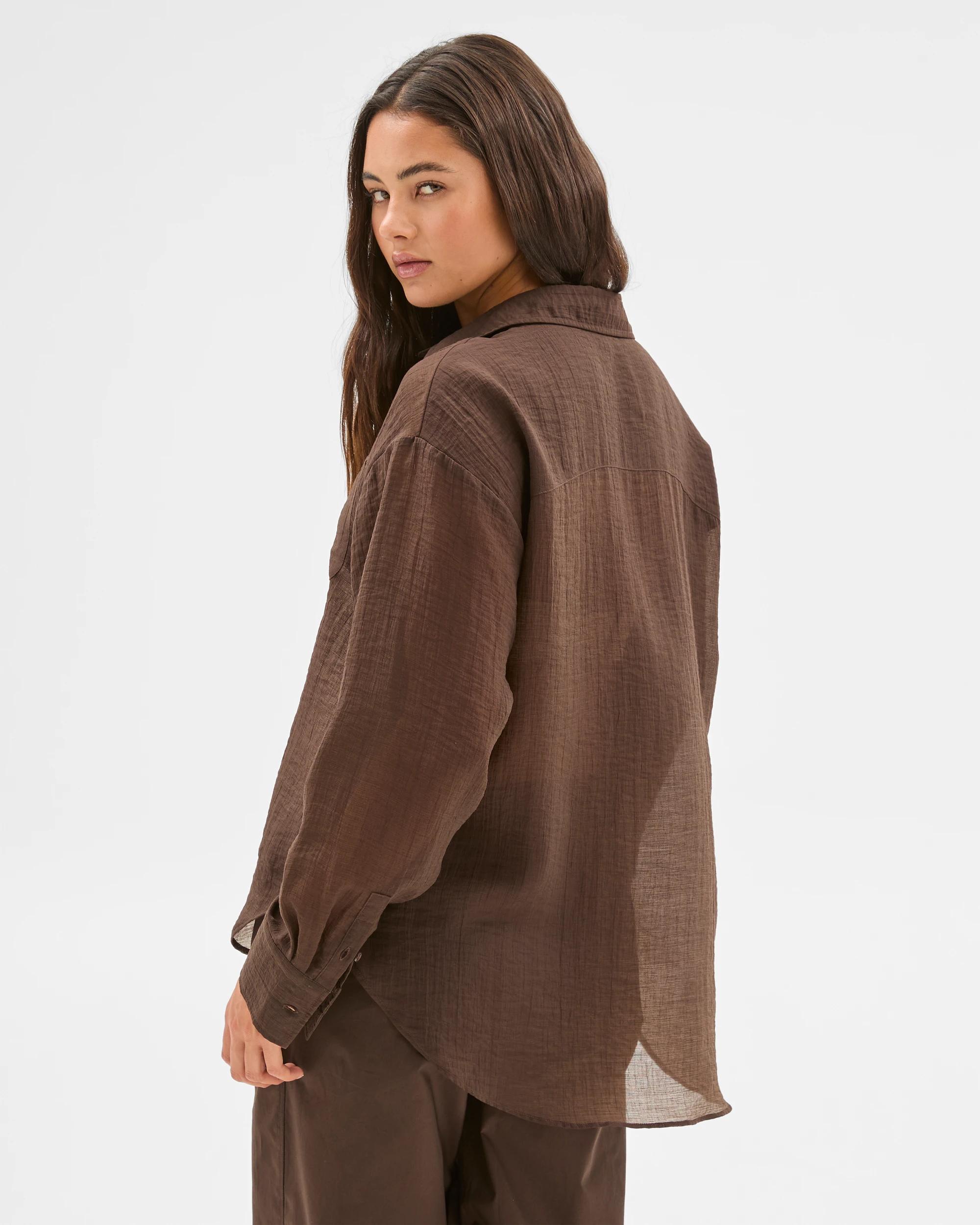 5 Sheer Relaxed Shirt - Lily Loves DEEP BROWN, 5 of 6
