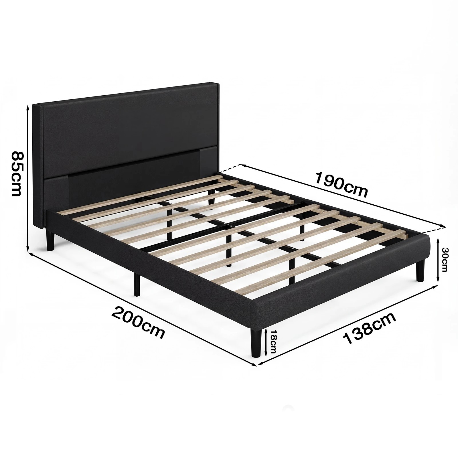 3 Advwin Bed Frame Double Size Mattress Base Upholstered Platform - Black, 3 of 9