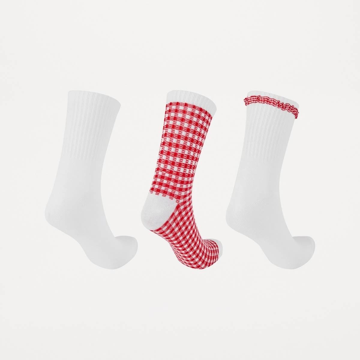 2 3 Pack Fashion Frill Quarter Crew Socks FASHION FRILL RED GINGHAM, 2 of 3