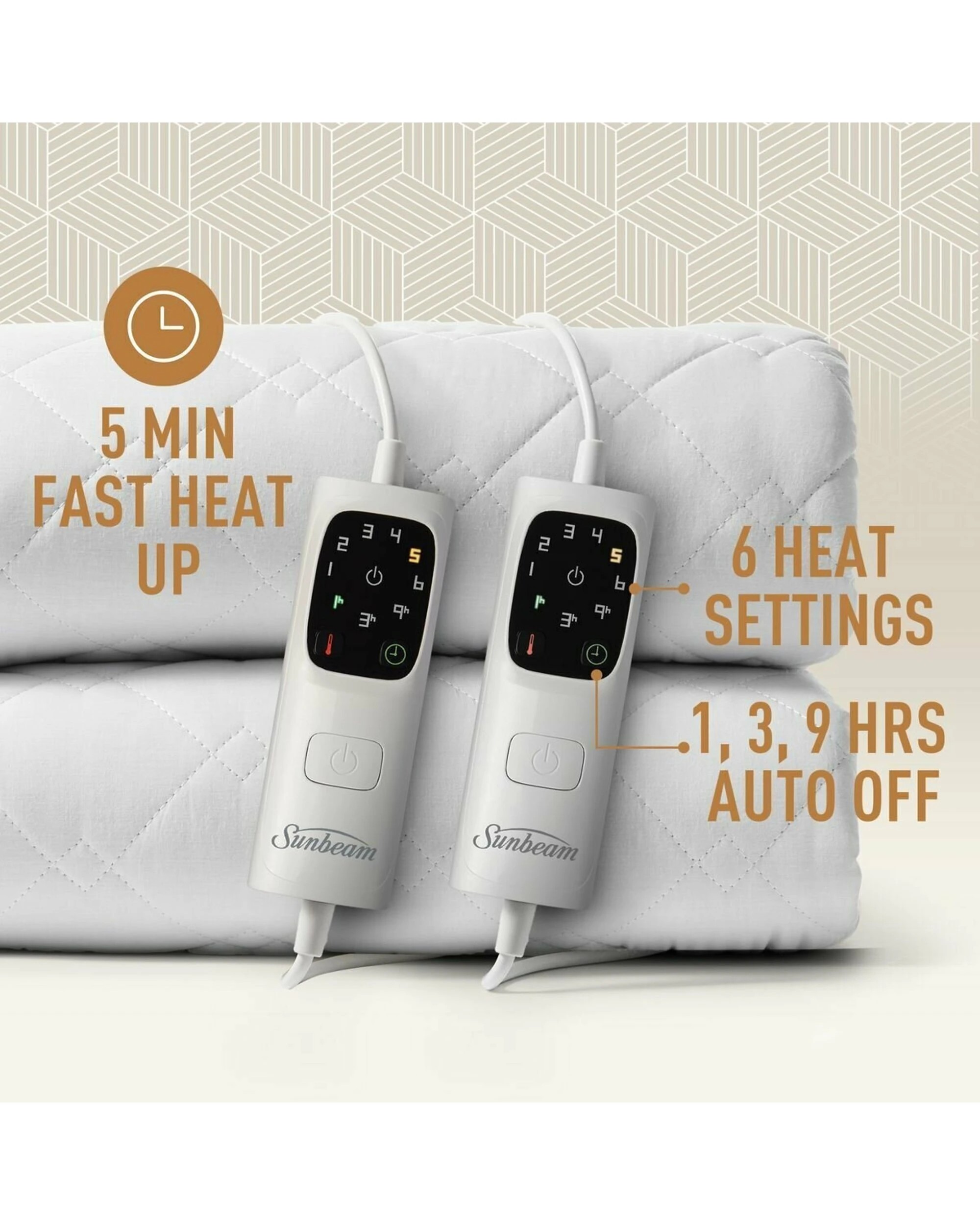 6 Sunbeam Sleep Perfect Quilted Anti Bacterial Queen Electric Blanket, 6 of 10
