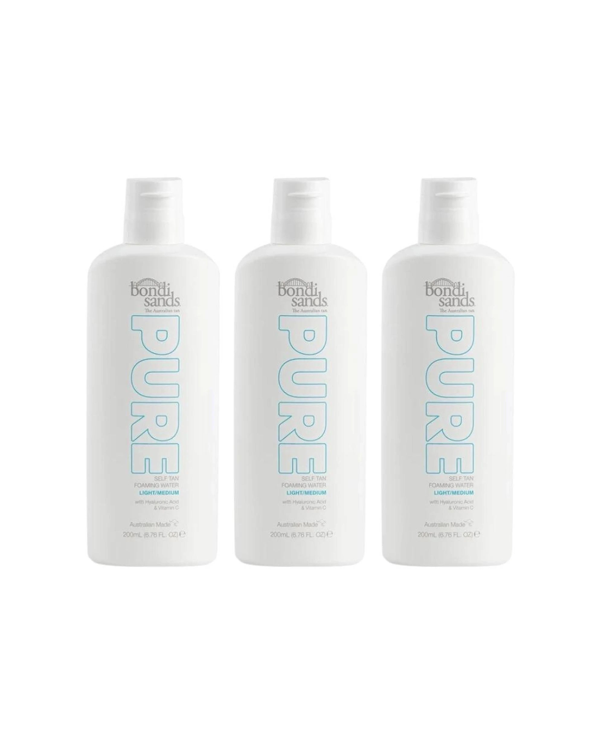 1 3 x Bondi Sands Pure Self Tan Foaming Water 200mL - Light/Medium, 1 of 1