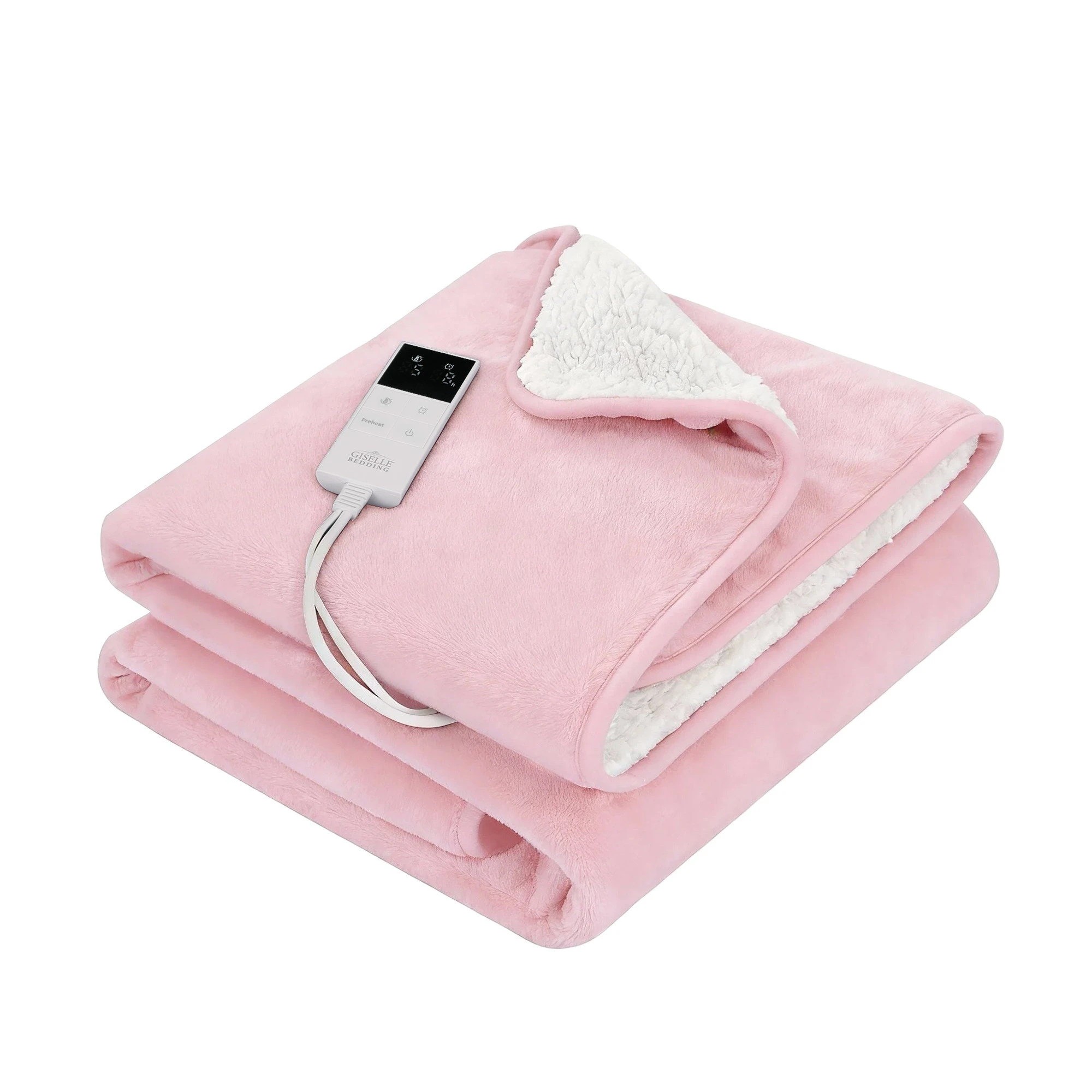 1 Giselle Electric Throw Rug Dual Side Fleece Flannel Heated Blanket - Pink, 1 of 1
