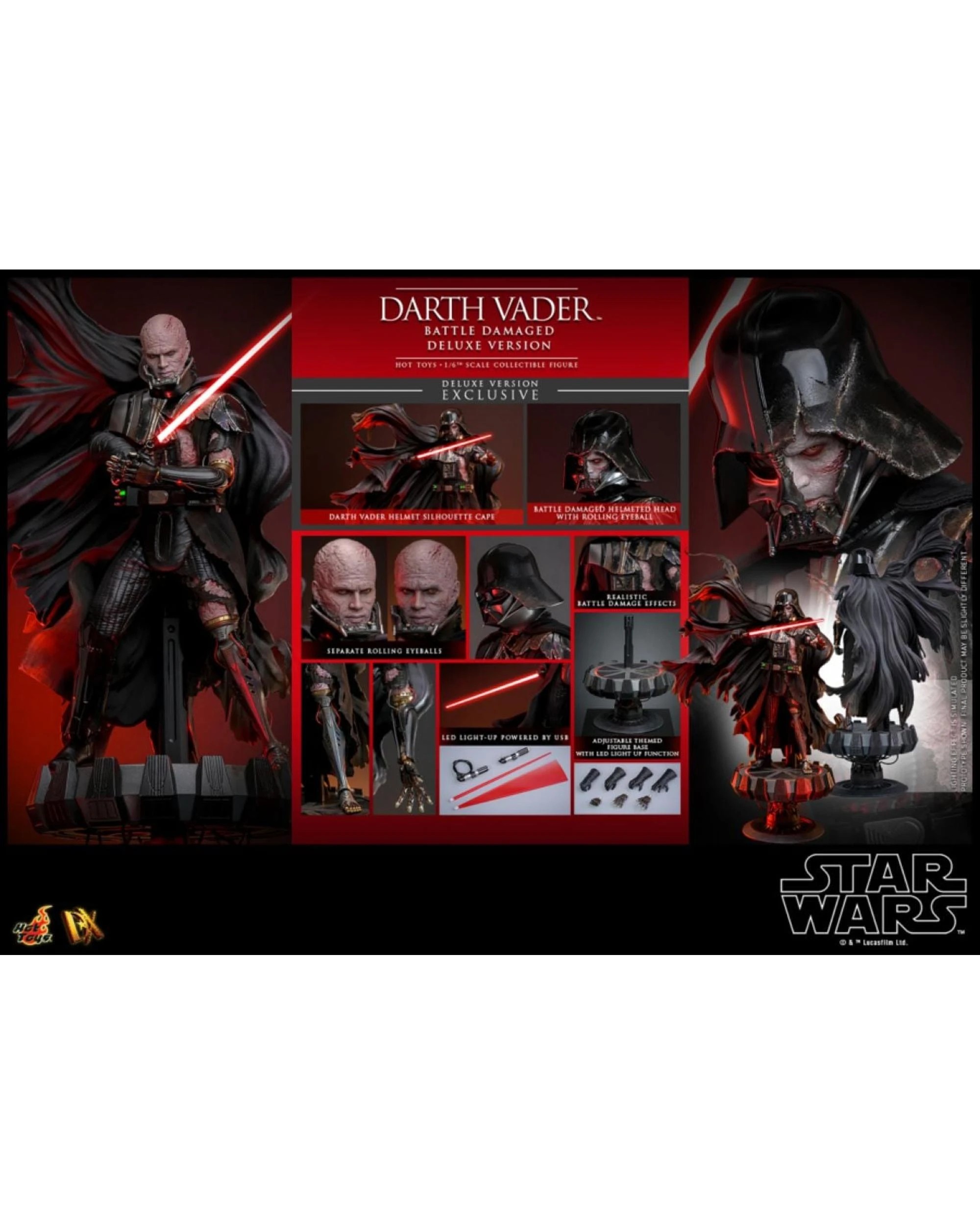 3 Hot Toys Star Wars Darth Vader Battle Damaged Deluxe 1:6 Scale Collectable Action Figure, 3 of 3