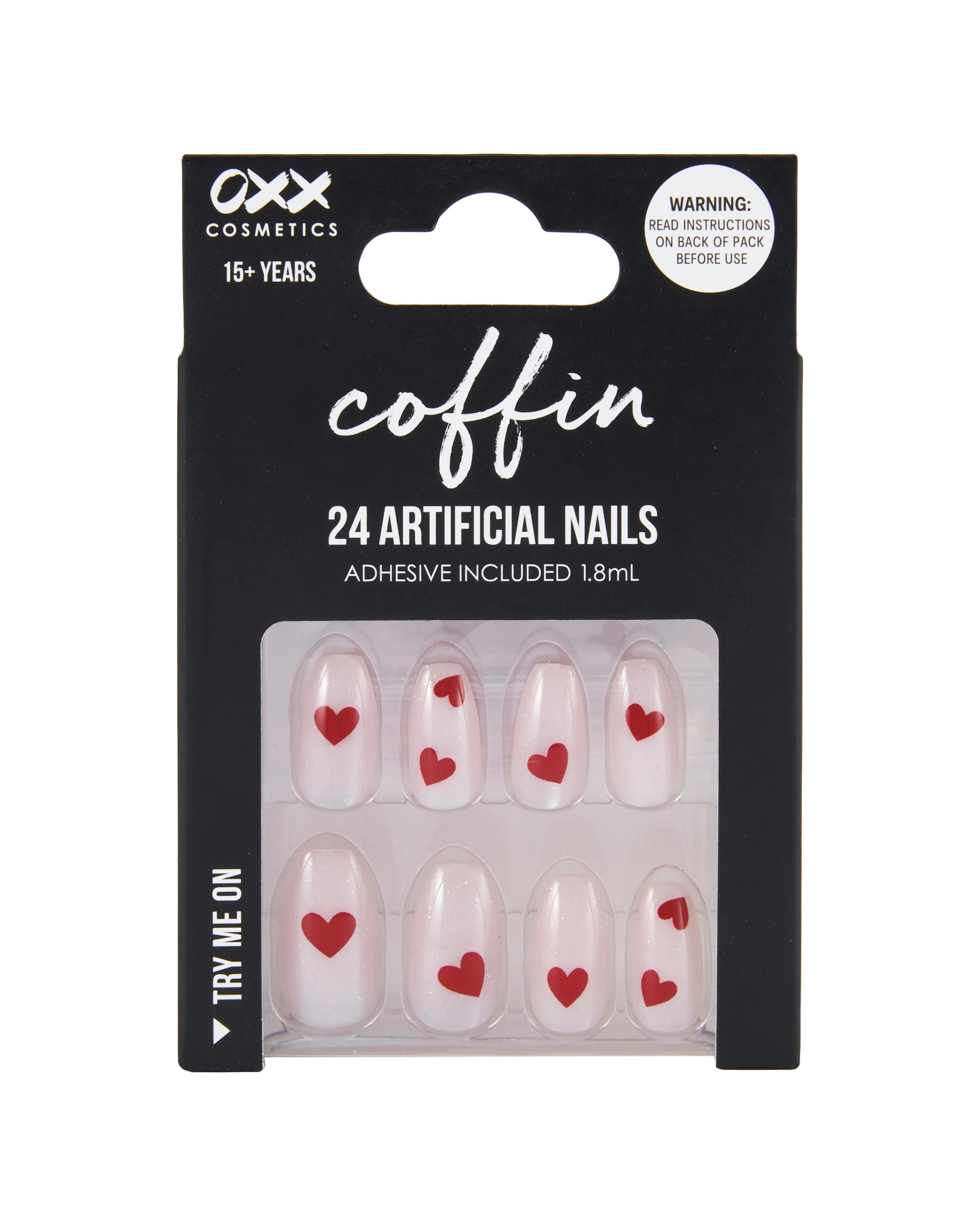 1 OXX Cosmetics 24 Pack Artificial Nails with Adhesive - Coffin Shape, Heart, 1 of 4