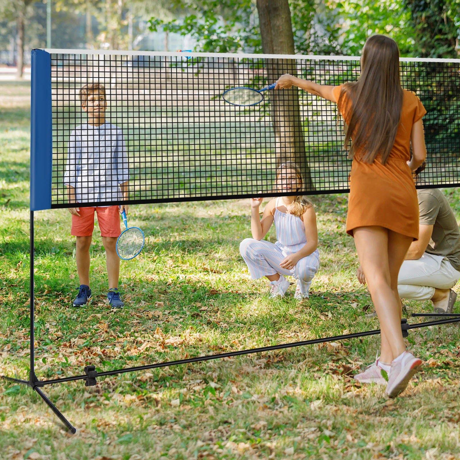 1 Costway 3m Badminton Tennis Net Portable Volleyball Pickleball Net Stand w/2 Shuttlecocks - Blue, 1 of 3