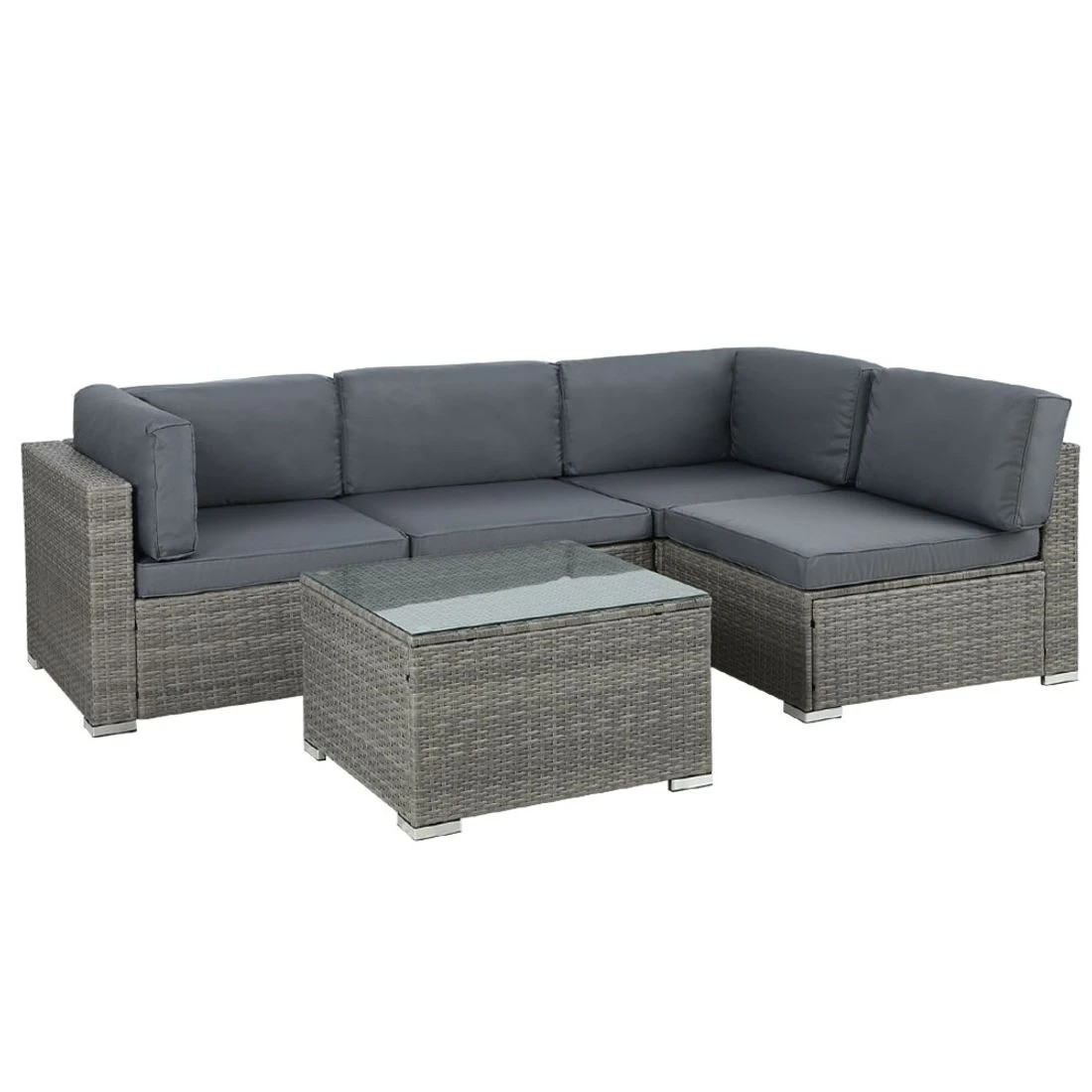 1 Gardeon 5-Piece Outdoor Sofa Set Wicker Couch Lounge Setting 4 Seater Durable Space Saving Modern Decor - Grey, 1 of 7