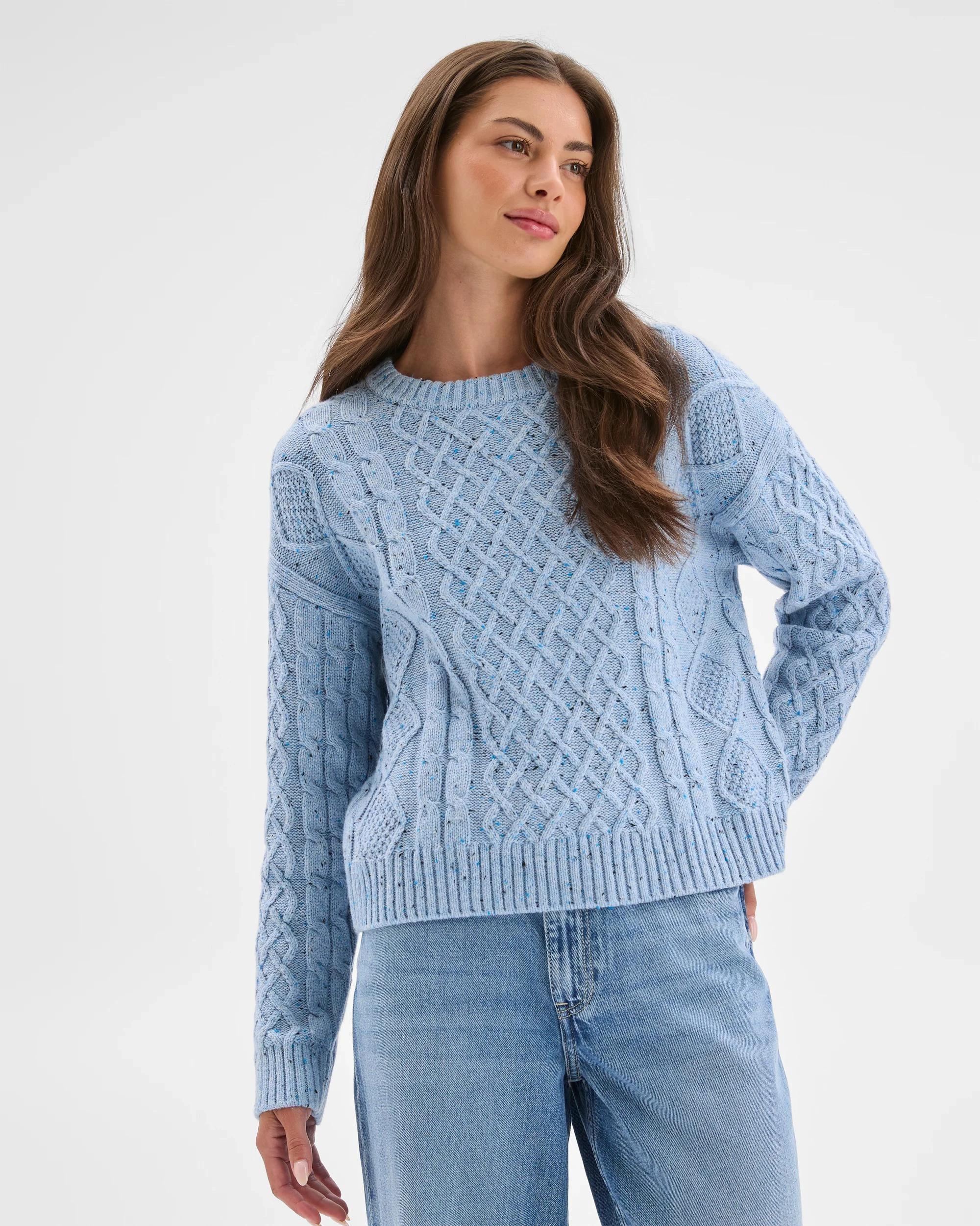 2 Target Petites Petites Australian Cotton Blend Nepped Cable Knit Sweater CORN FLOUR, 2 of 7