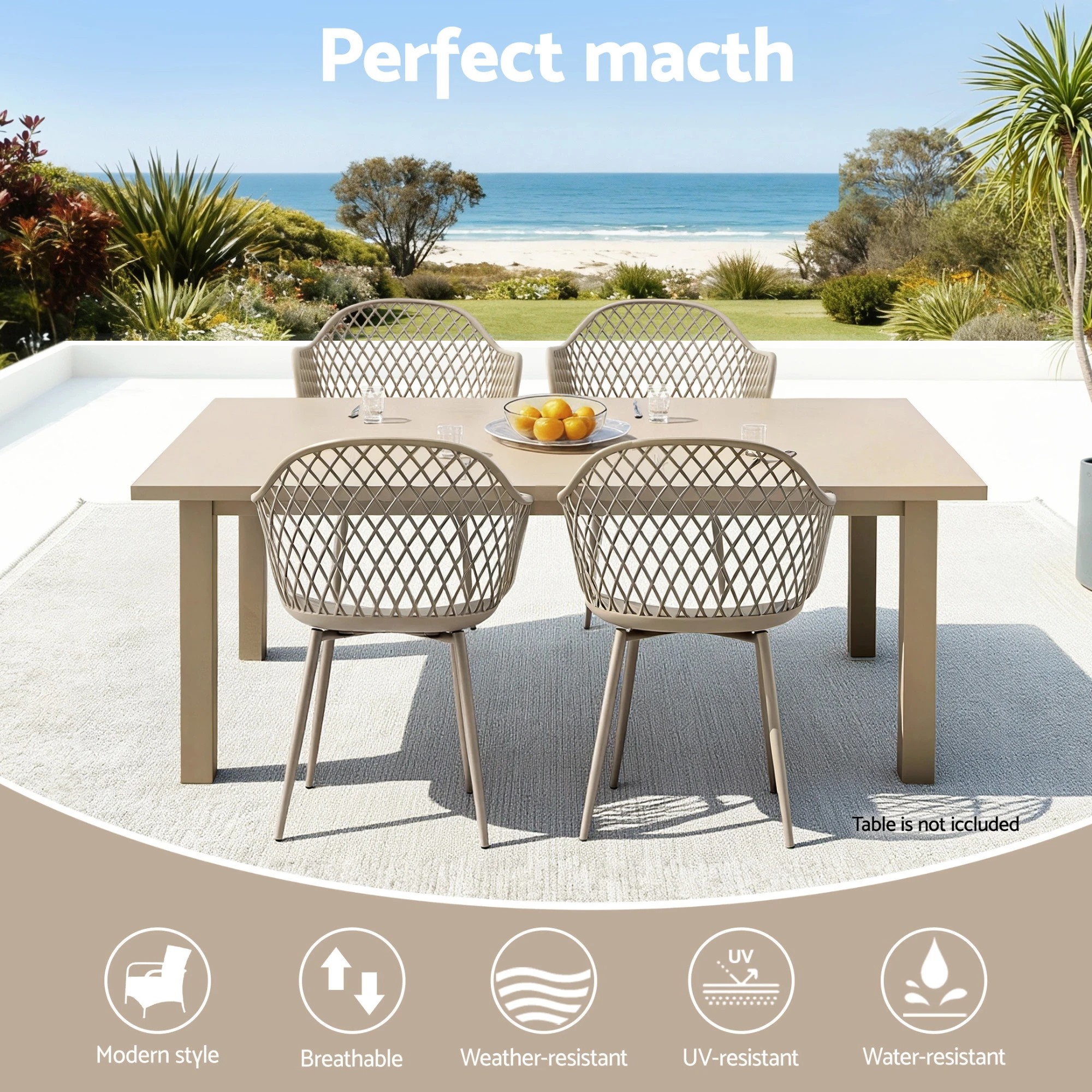 4 Gardeon 4PC Outdoor Dining Chairs PP Lounge Chair Patio Furniture Garden - Charcoal, 4 of 6