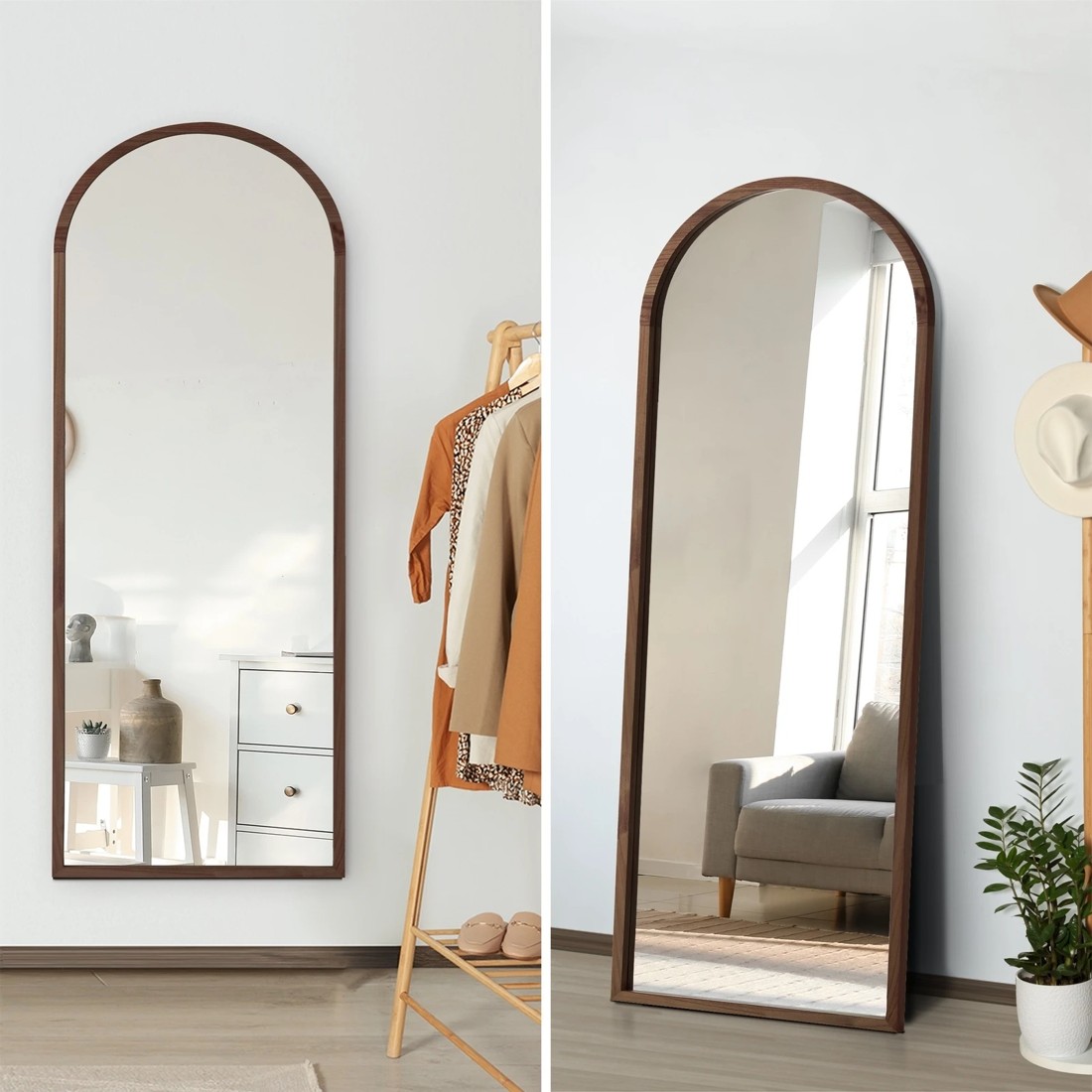 4 Oikiture Wooden Full Length Mirror 166x60cm Arched Dressing Floor Mirrors
 - Brown, 4 of 10