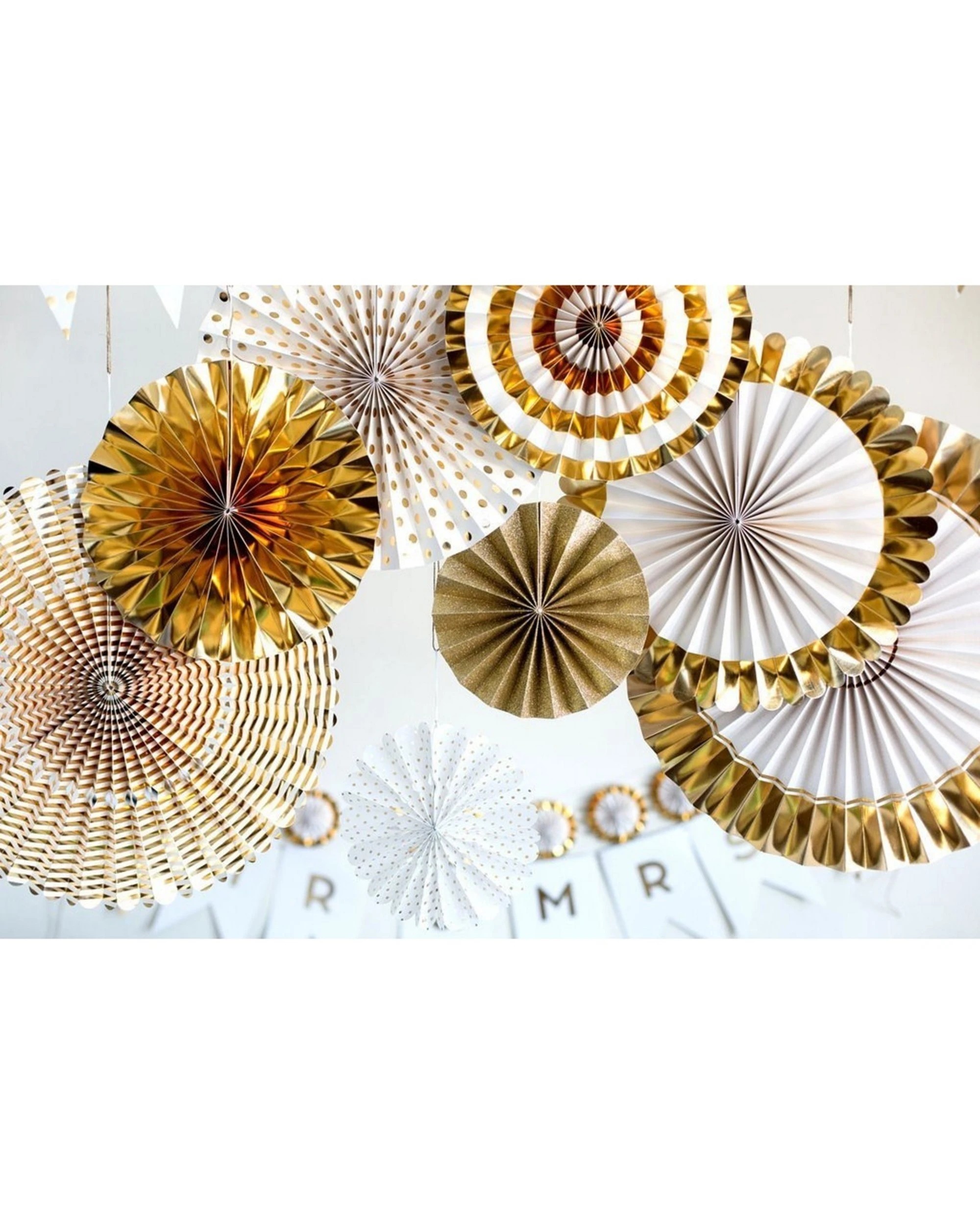 2 Partyrama Gold Paper Fan Decorations Pack of 8 - Gold, 2 of 2