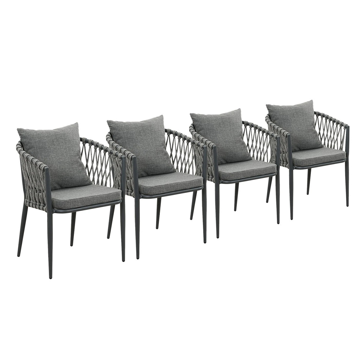 1 Moda Living Mornington Charcoal Aluminium Outdoor Dining Chairs with Arms - Dark Grey Cushion (Set of 4) - Charcoal, 1 of 9