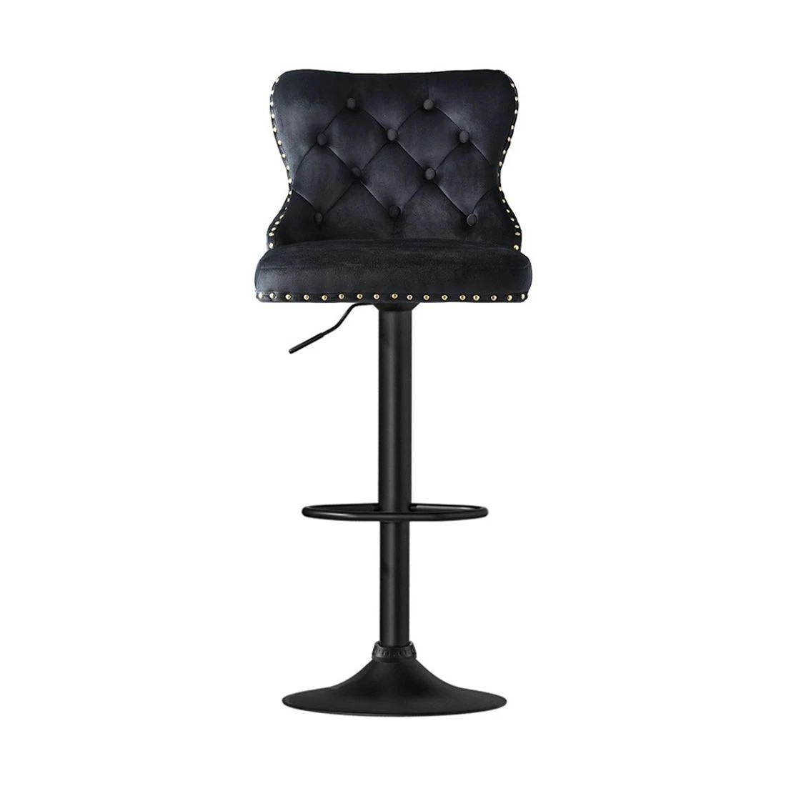 3 Artiss 1x Velvet Bar Stool Adjustable Height Nailhead Trim Kitchen Counter Stool - Black, 3 of 6