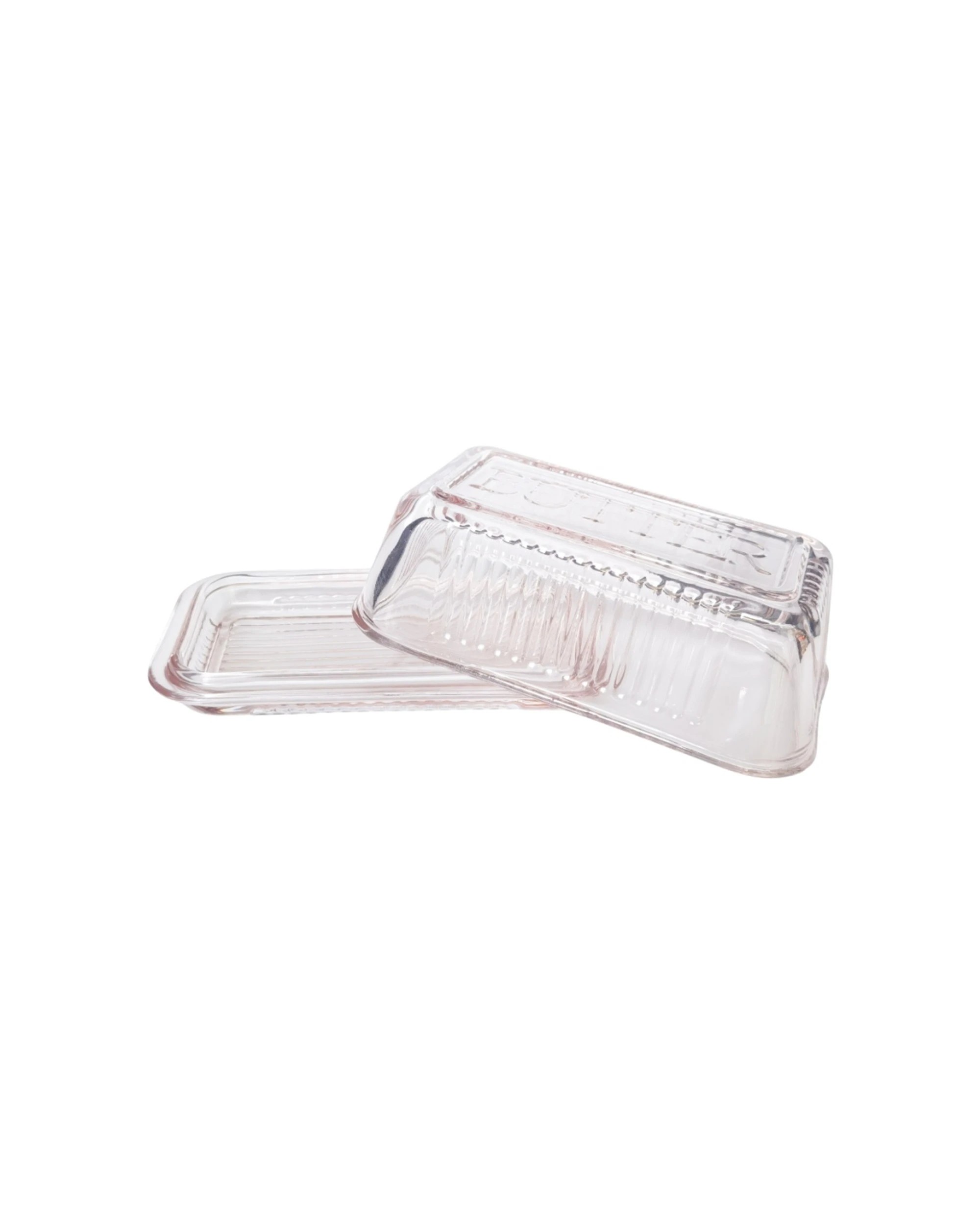 1 Urban Products Mari Butter Dish Glass Set With Lid Ribbed Base 17cm Glass Kitchenware - Clear, 1 of 2