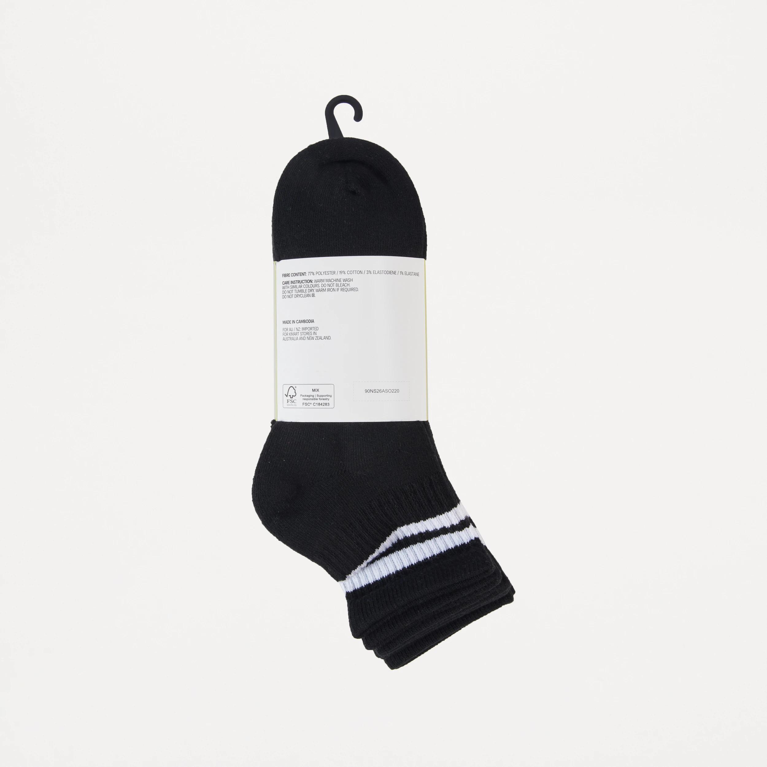 4 5 Pack Quarter Crew Sport Socks Blk Stripe, 4 of 4