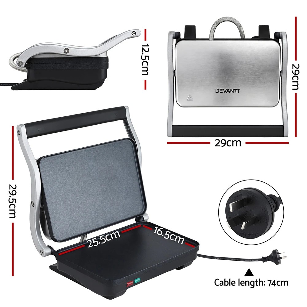 2 Devanti 3 in 1 Sandwich Maker Steak Press Grill 1000W - Black, 2 of 2