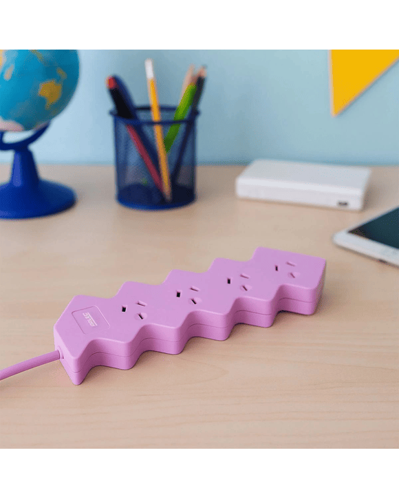 Arlec 4 Outlet Hexagon Overload Protected Powerboard - Pink