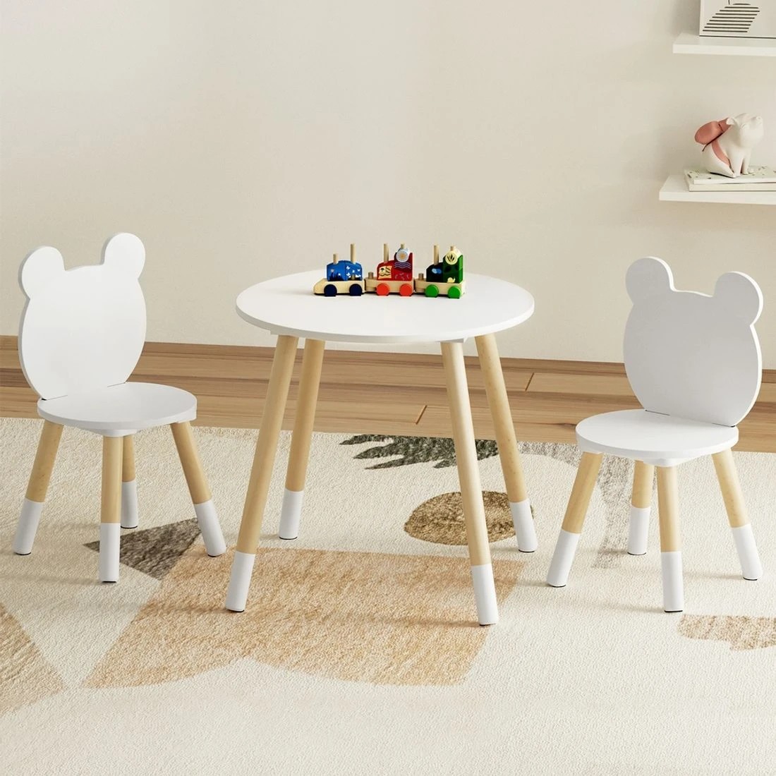 3 Keezi 3 Piece Kids Table and Chairs Set Activity Playing Study Children Desk - White, 3 of 7