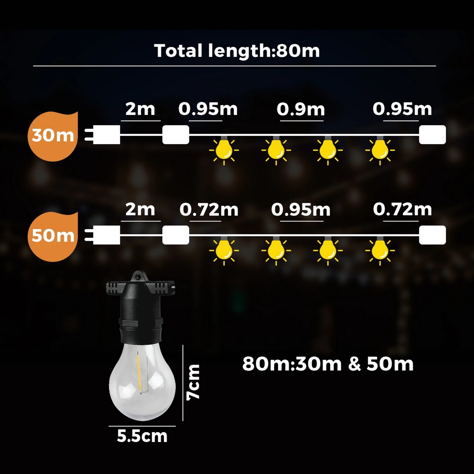 2 Mazam 80M Festoon String Lights LED Christmas - Black, 2 of 10
