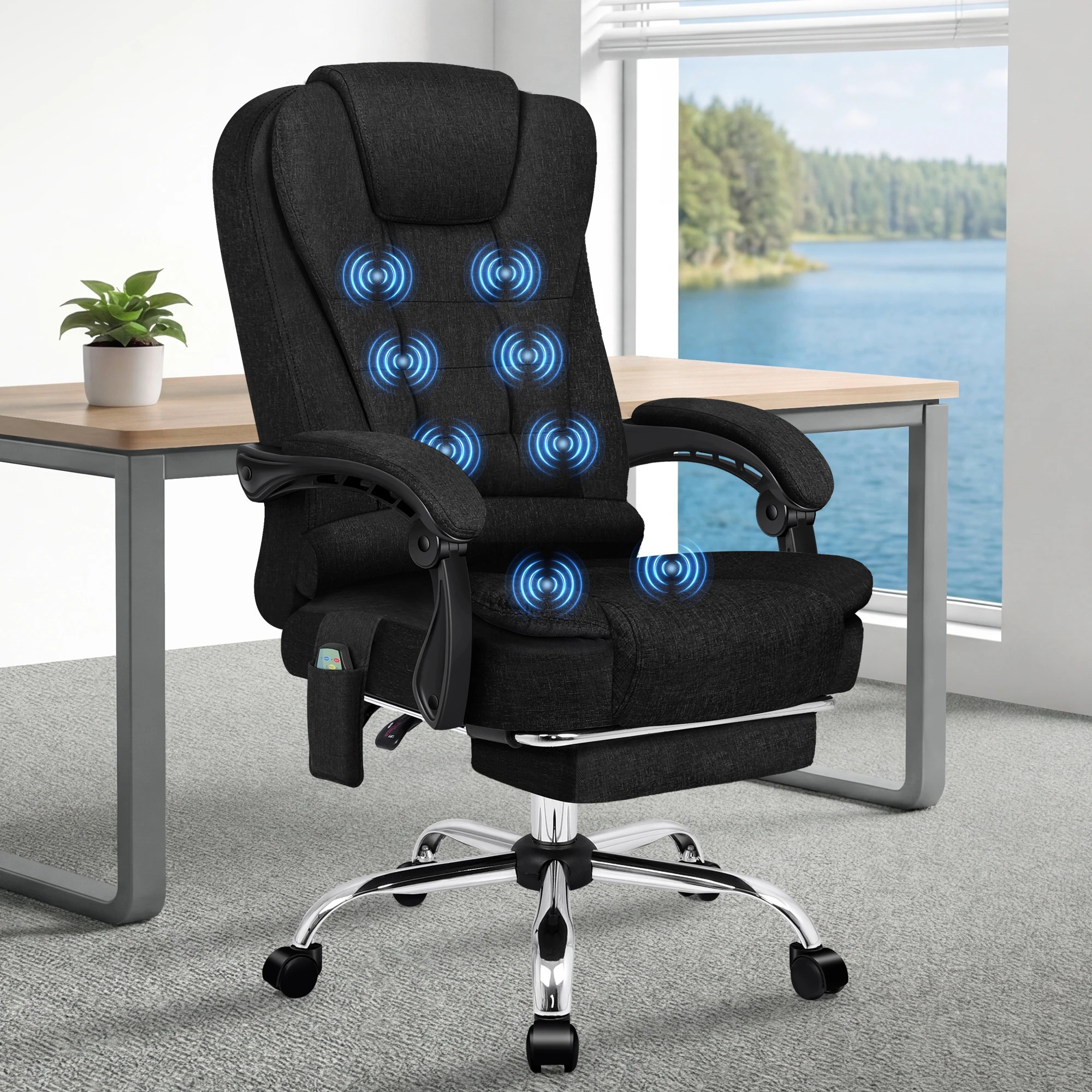 2 Alfordson Office Chair Massage Heated Seat Fabric - Black, 2 of 10