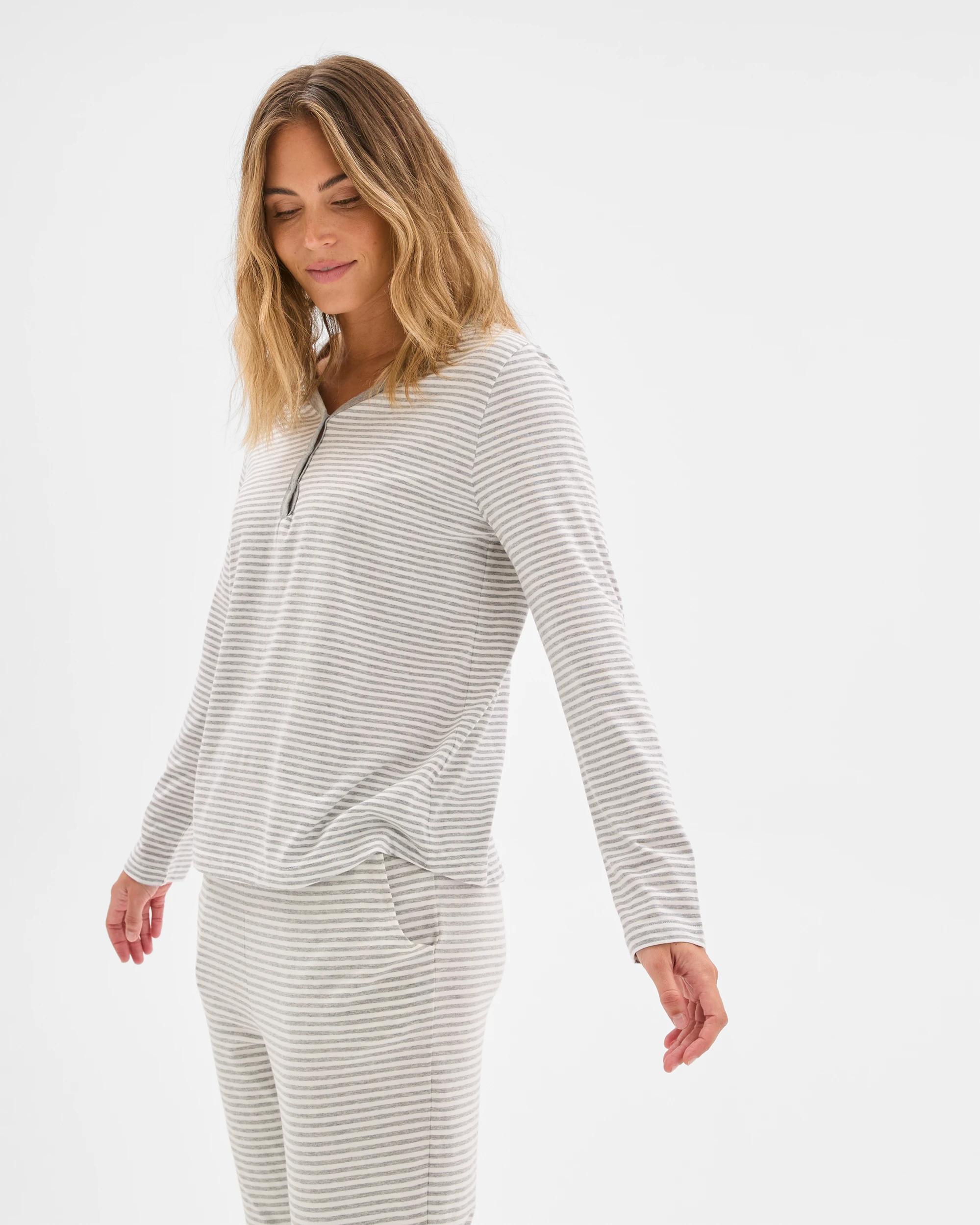 4 Target Woman Australian Cotton Blend Long Sleeve Henley Stripe Sleep T-Shirt GREY STRIPE, 4 of 7