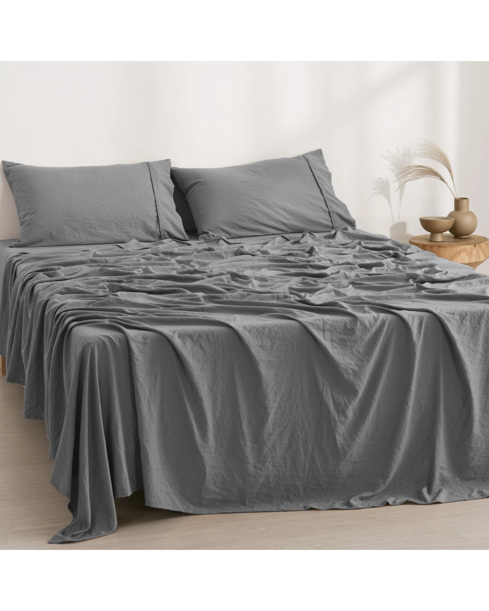 2 Dreamaker Superfine Washed Microfibre Sheet Set - Super King Bed - Charcoal, 2 of 6