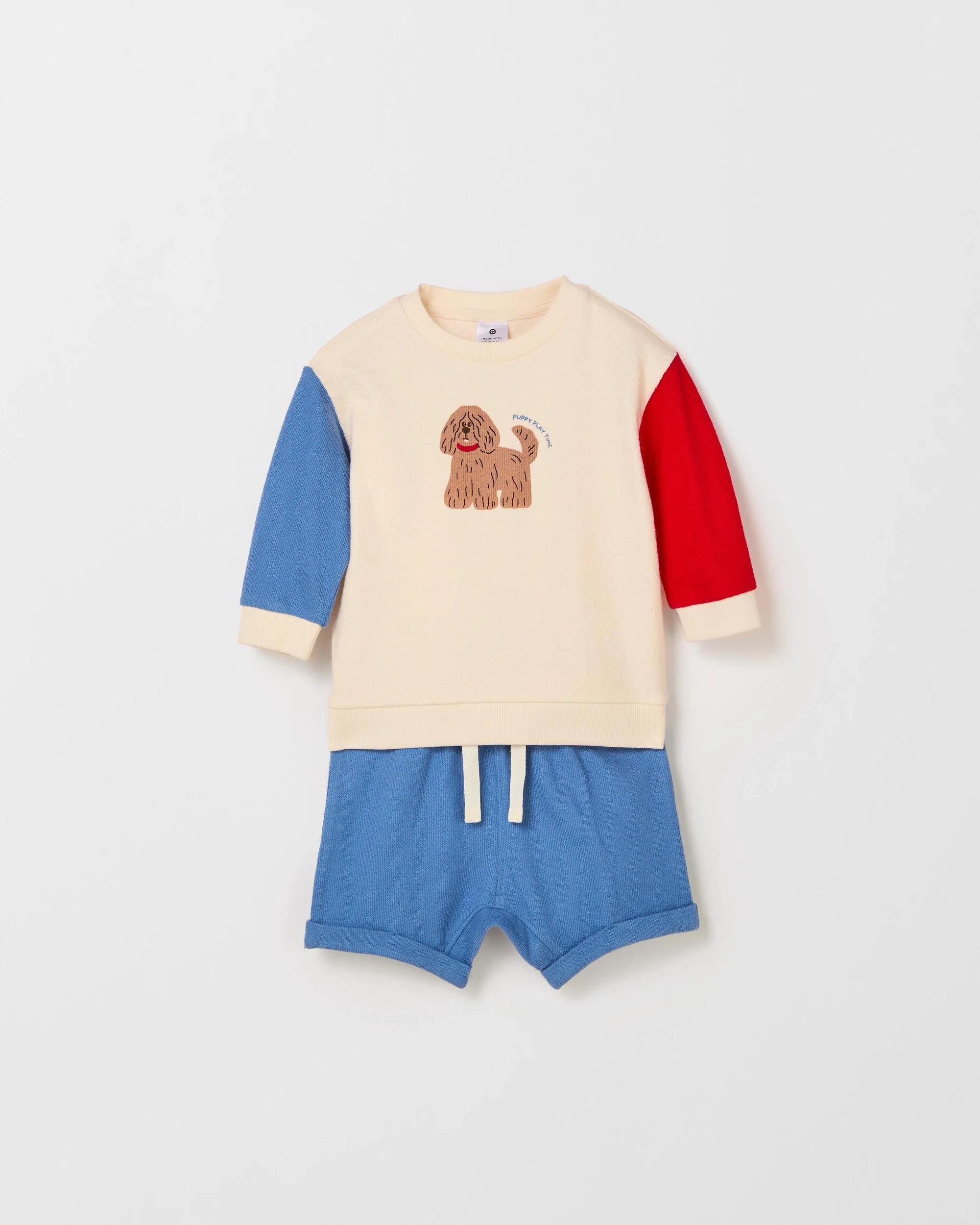 2 Target Baby Organic Cotton Baby Crew Fleece Top and Short 2 Piece Set PUPPY, 2 of 4