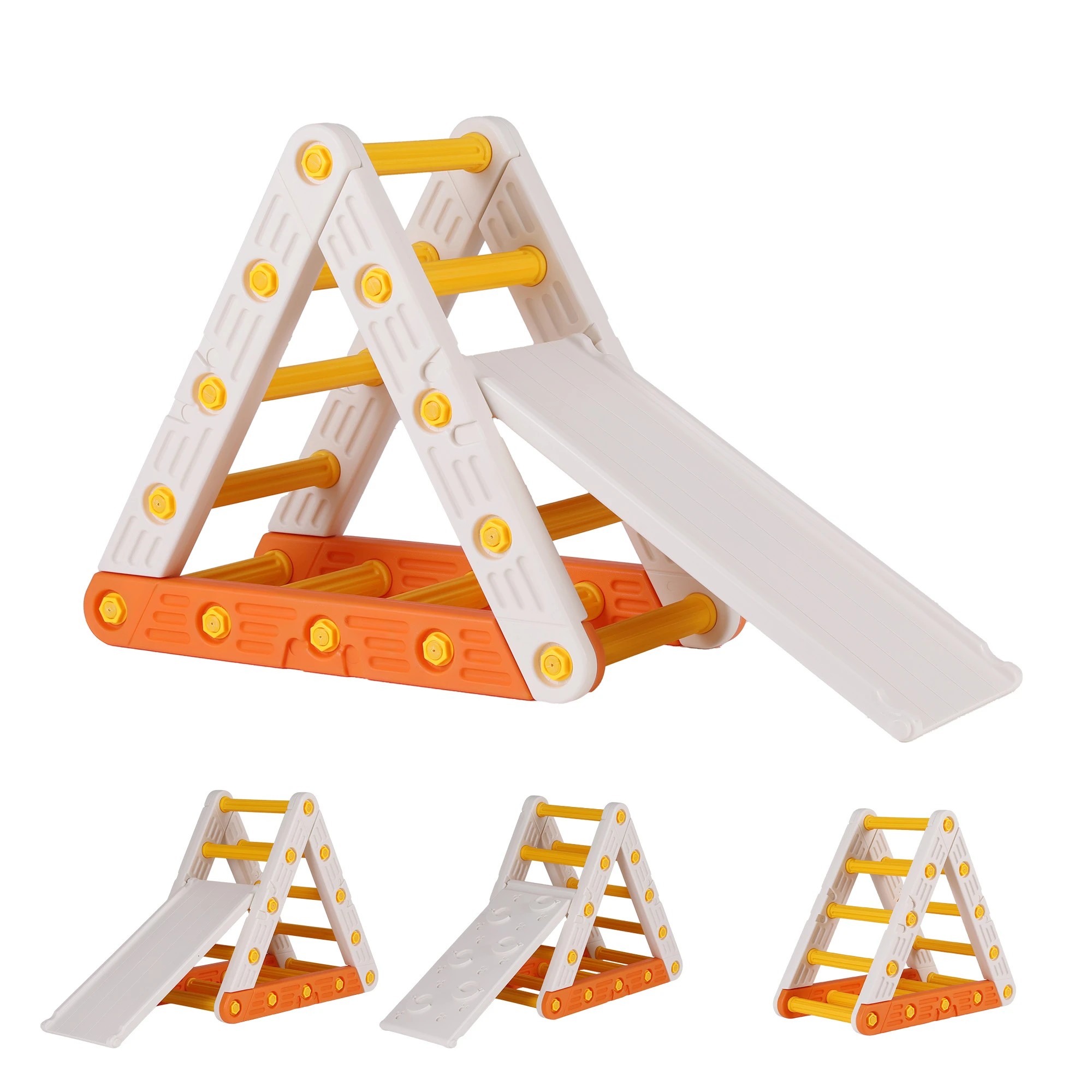 1 Keezi Kids Climbing Frame Sets With Slide Indoor Outdoor Toddler Toys Triangle - White, 1 of 5