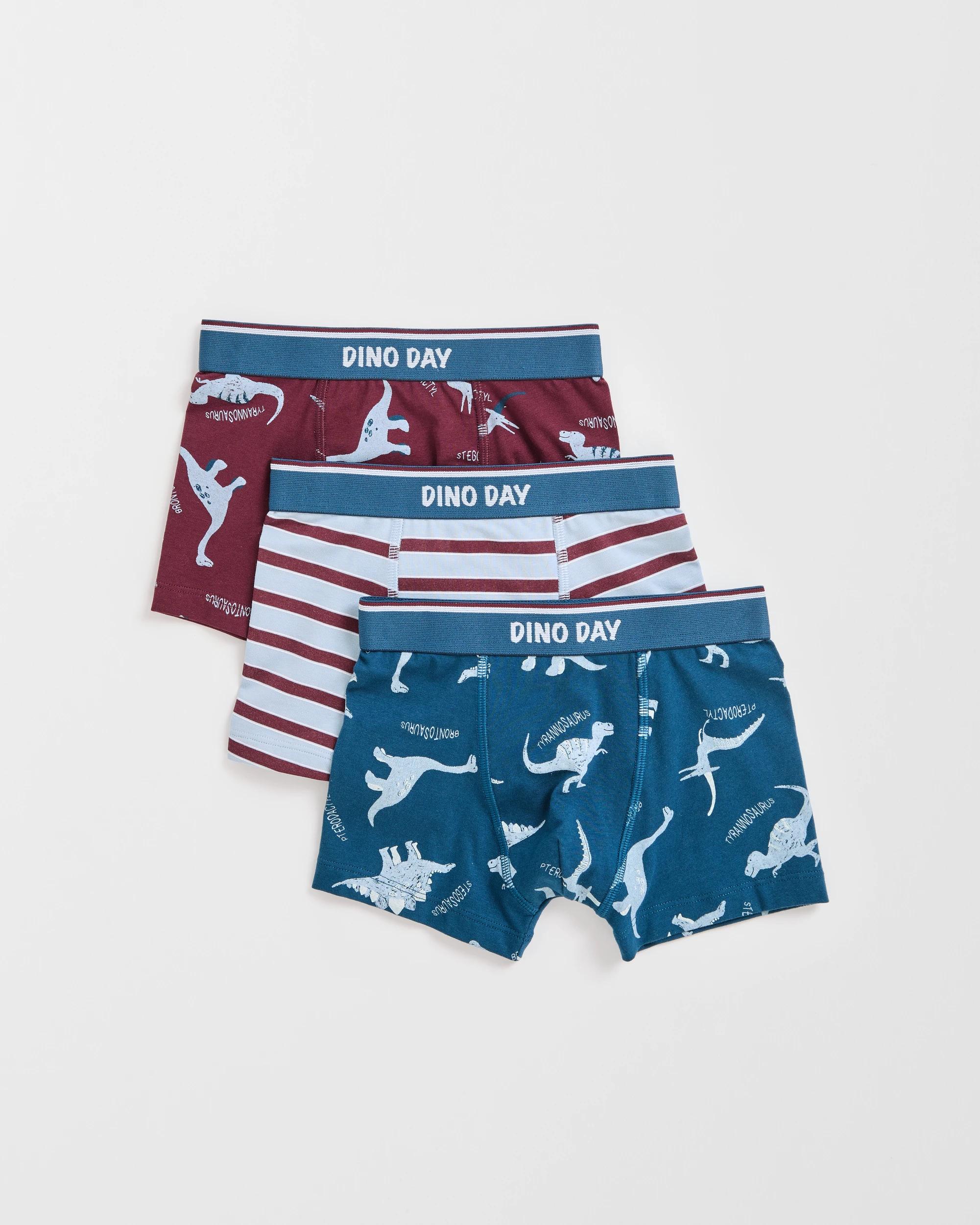1 Maxx Australian Cotton 3 Pack Younger Boys Hang Trunks DINO DAY, 1 of 1