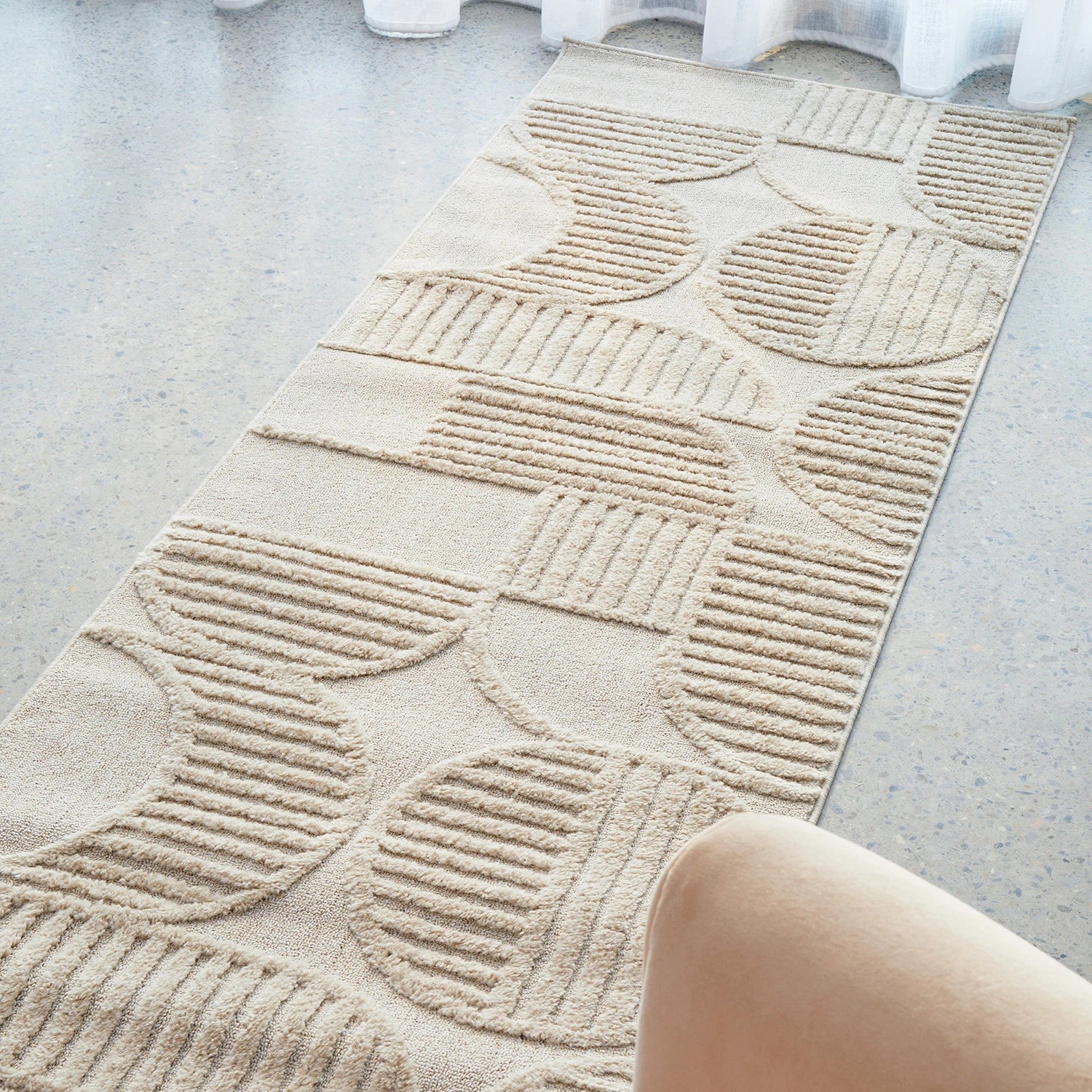 1 Common Ground Rugs Nirvana Leo 400x80cm - Large Runner Power Loomed Pet Friendly Rug - Beige, 1 of 7