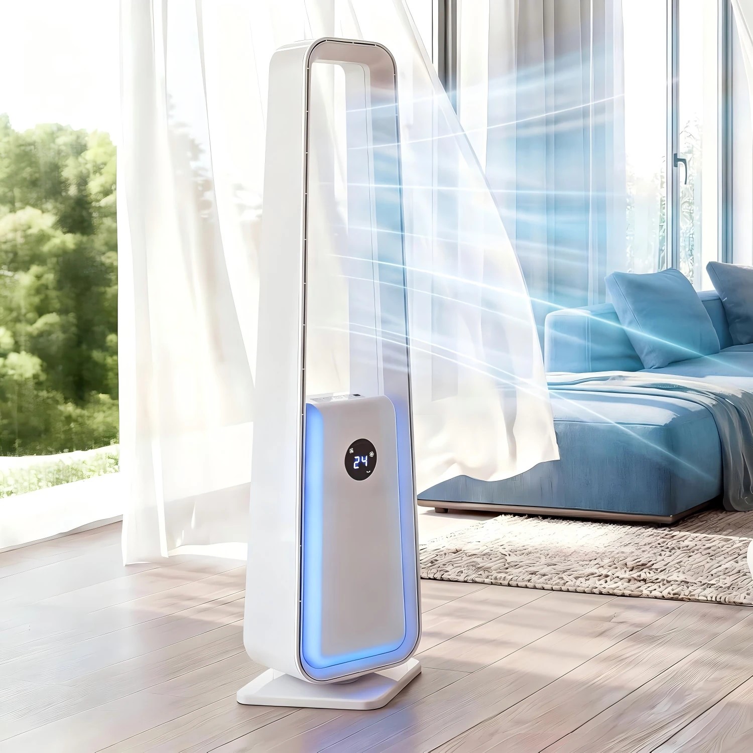 4 Advwin Bladeless Tower Fan with Colorful Mood Lights Strong Wind 12H Timer 60° Oscillating, 4 of 8