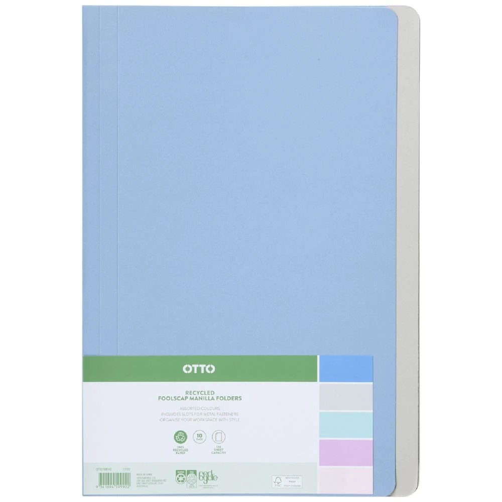 1 Otto 2-Tone Manila Folders Foolscap Assorted 10 Pack, 1 of 4