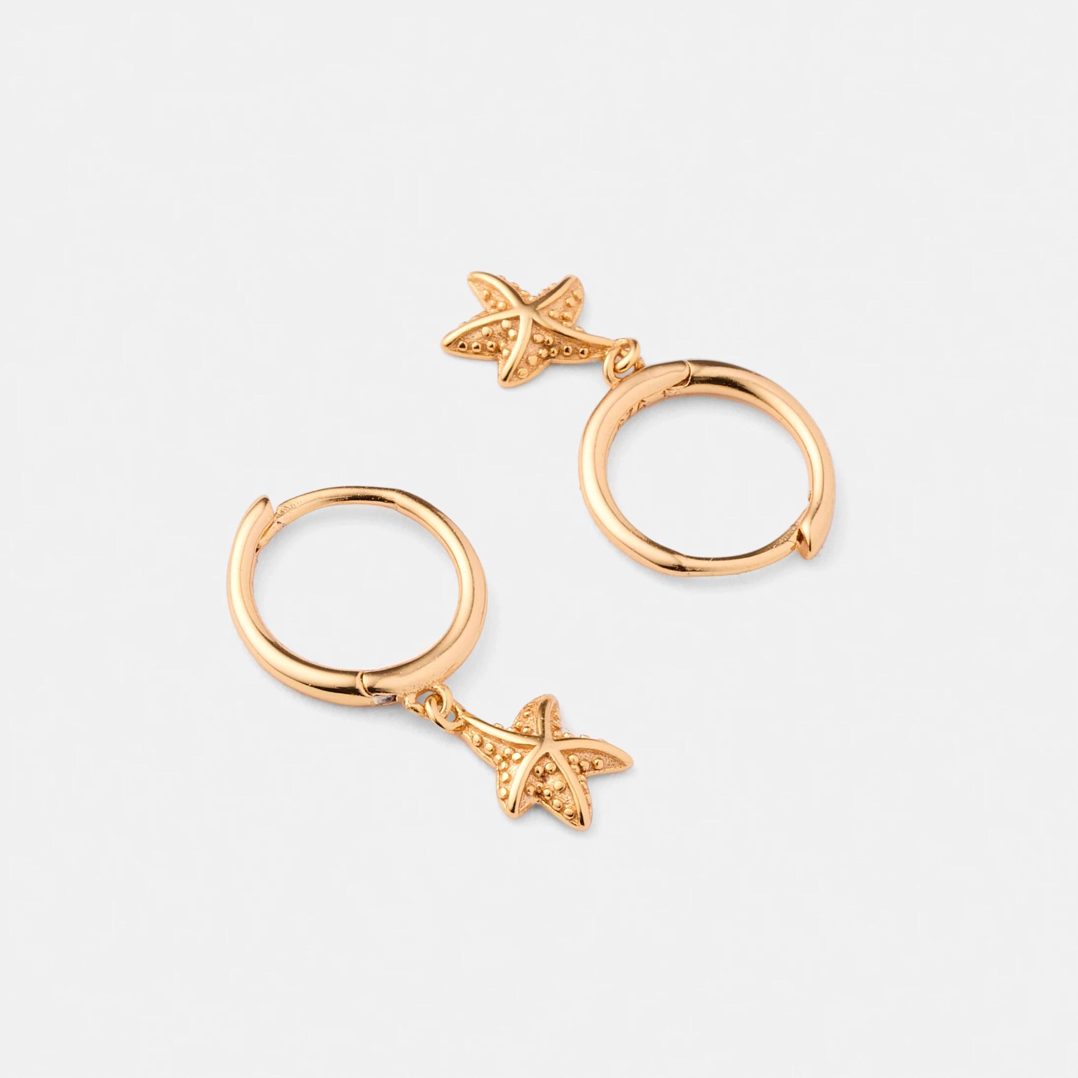 2 Gold Plated Sterling Silver 925 Starfish Huggie Earrings Gold, 2 of 5