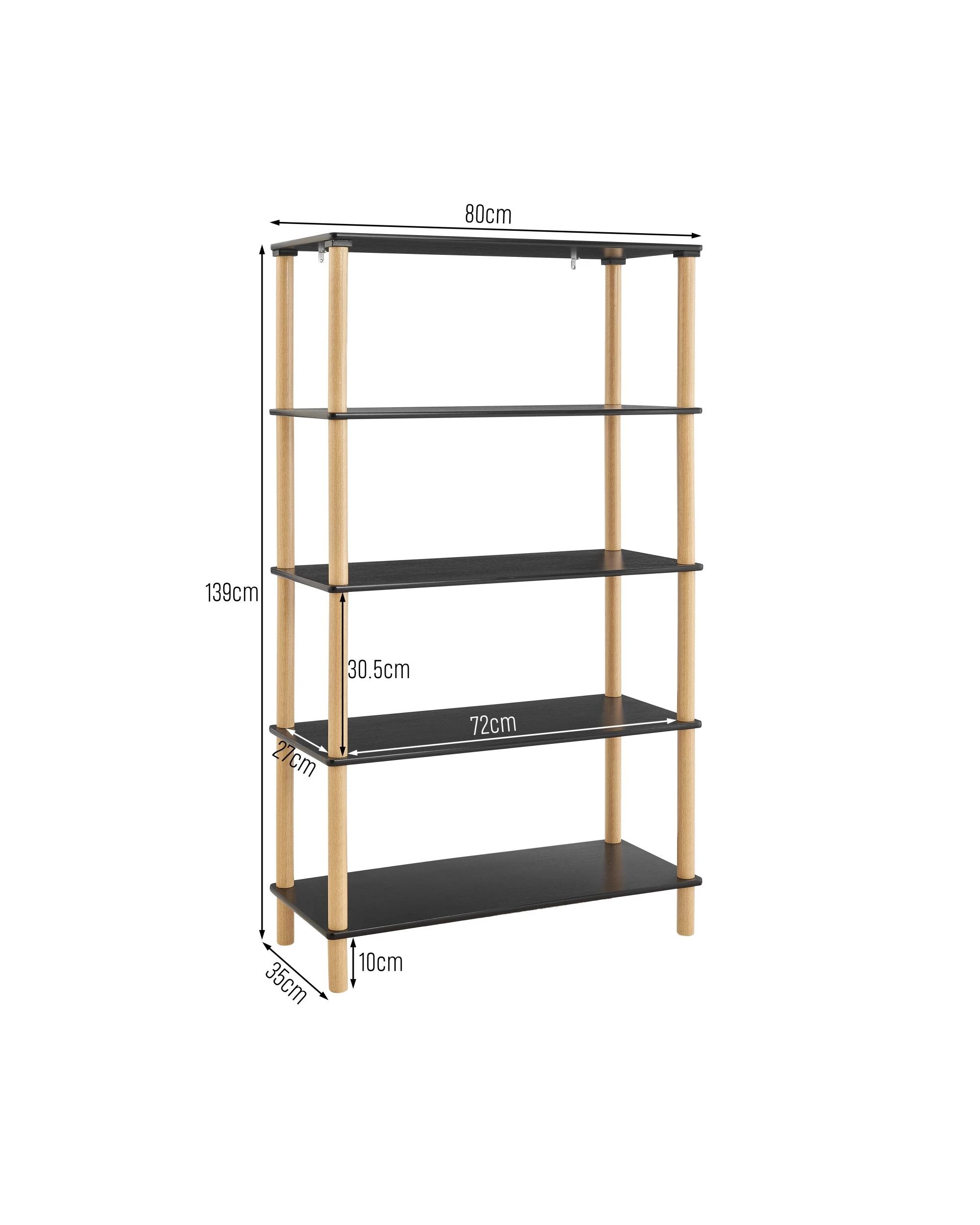 10 Kodu Open Shelf Unit Shelving Display Rectangular 5 Levels Black and Oak, 10 of 10