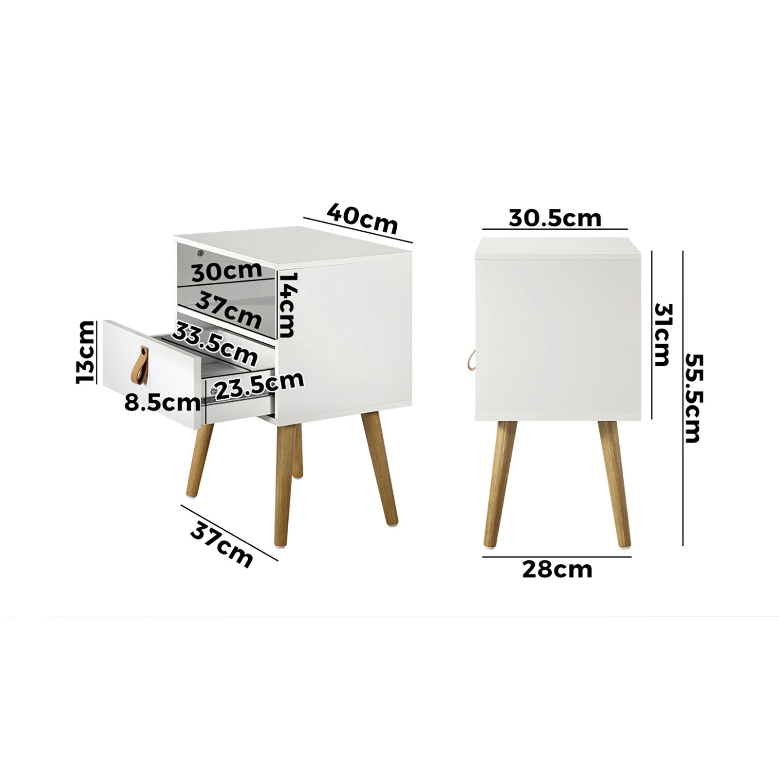 2 Oikiture 2 X Bedside Tables Side Table Leather Handle - White, 2 of 8