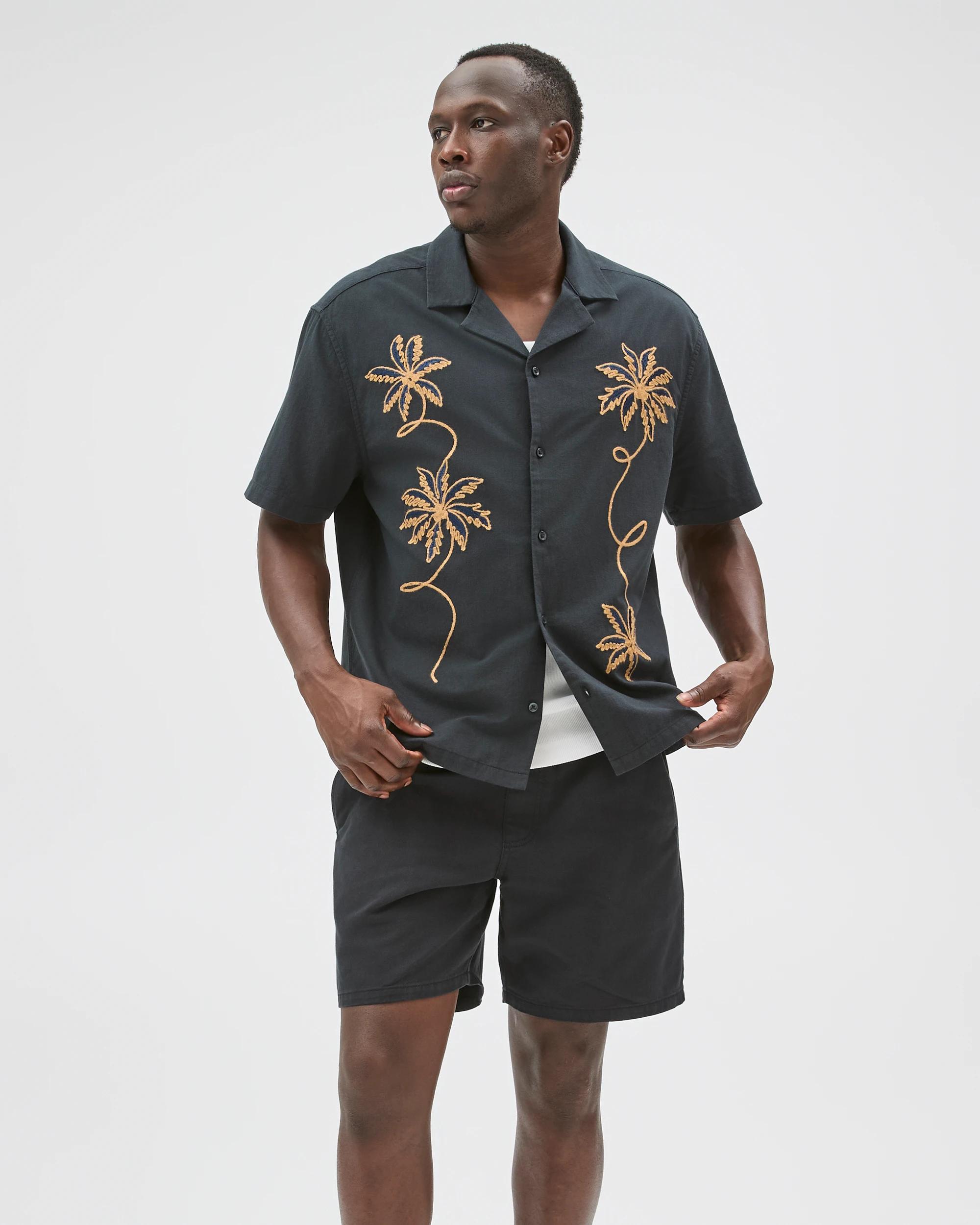 1 Commons Australian Cotton Short Sleeve Embroidered Boxy Fit Shirt BLACK, 1 of 7