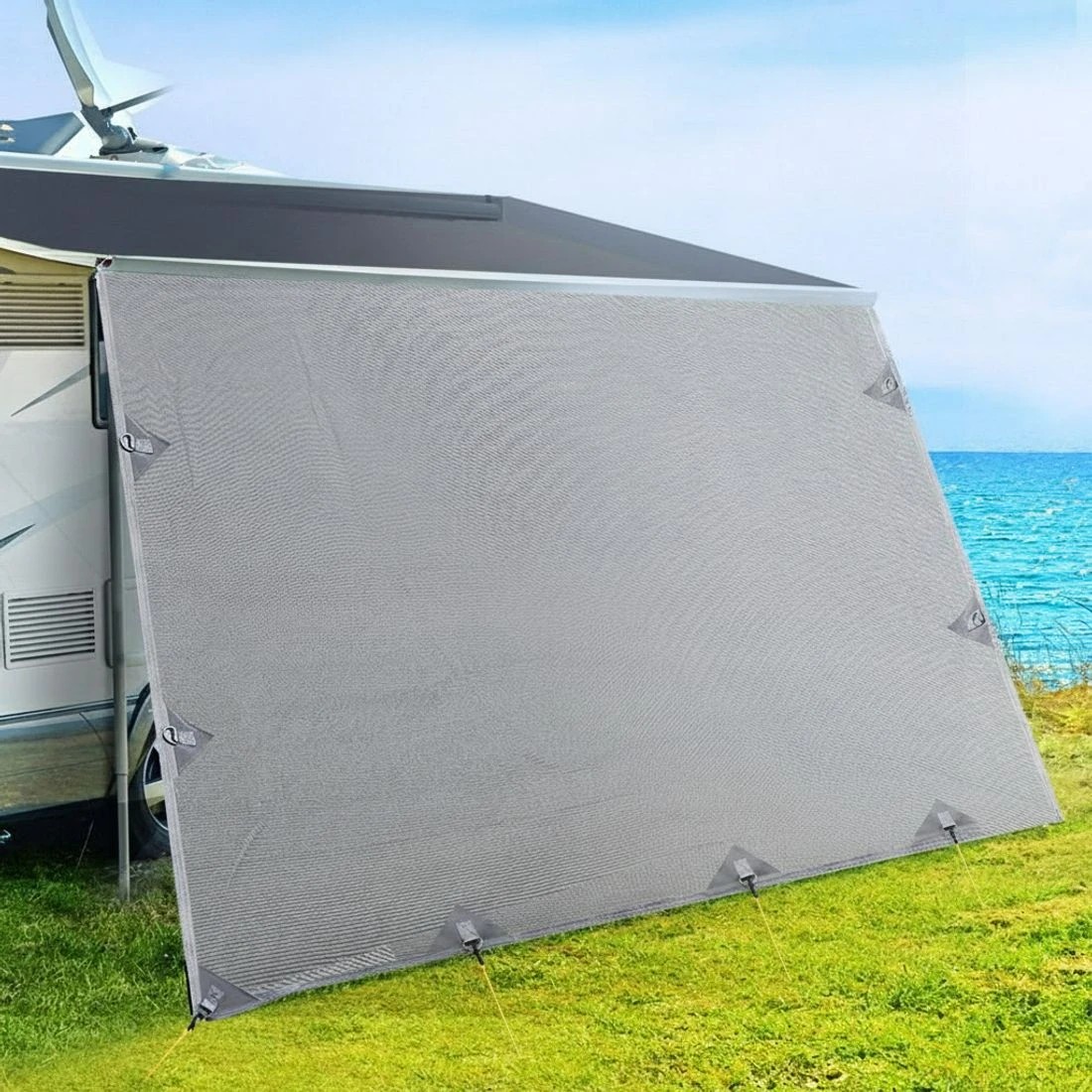 7 Weisshorn Caravan Privacy Screen Roll Out Awning 4.6x1.95M End Wall Side Sun Shade - Grey, 7 of 7
