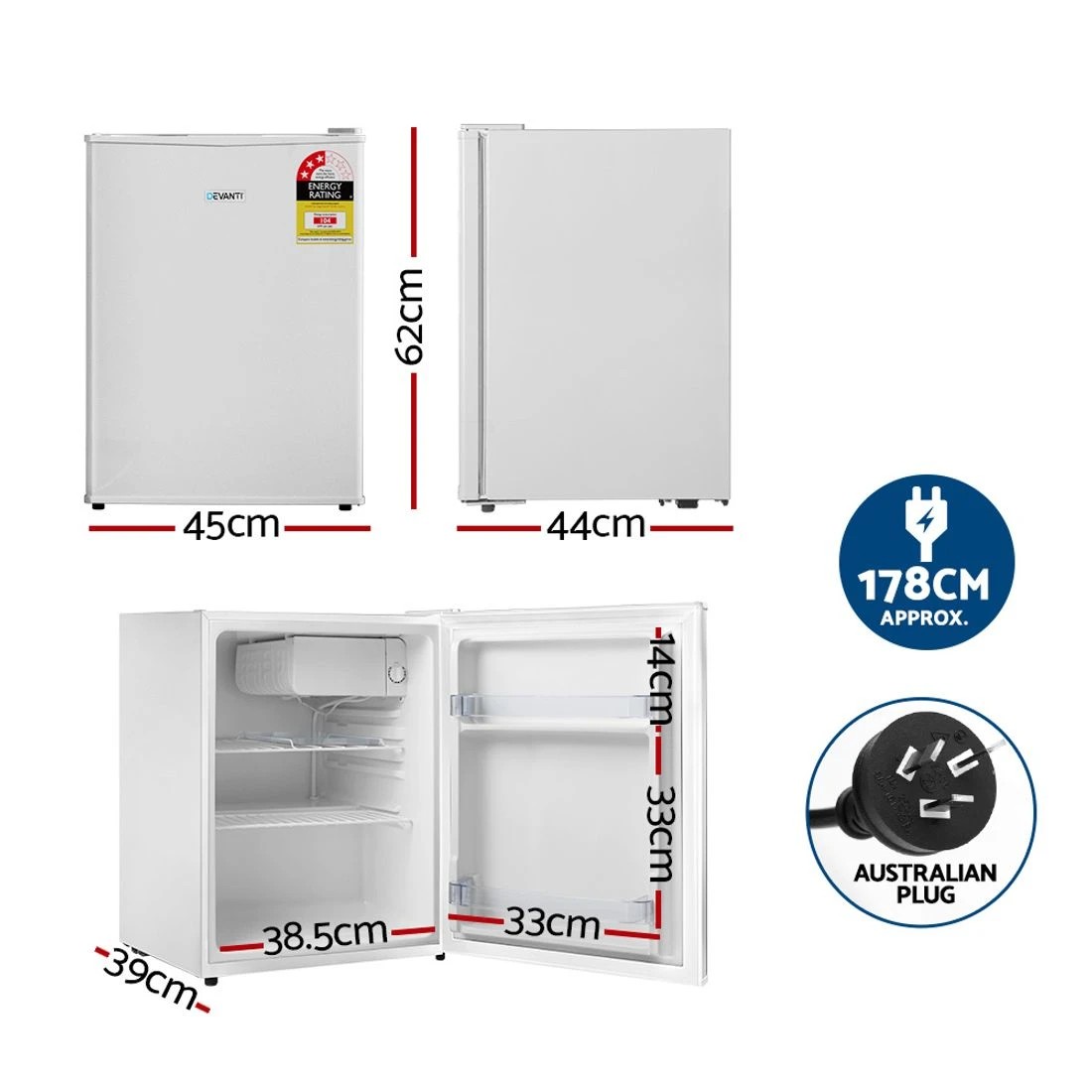2 Devanti 70L Bar Fridge - White, 2 of 8
