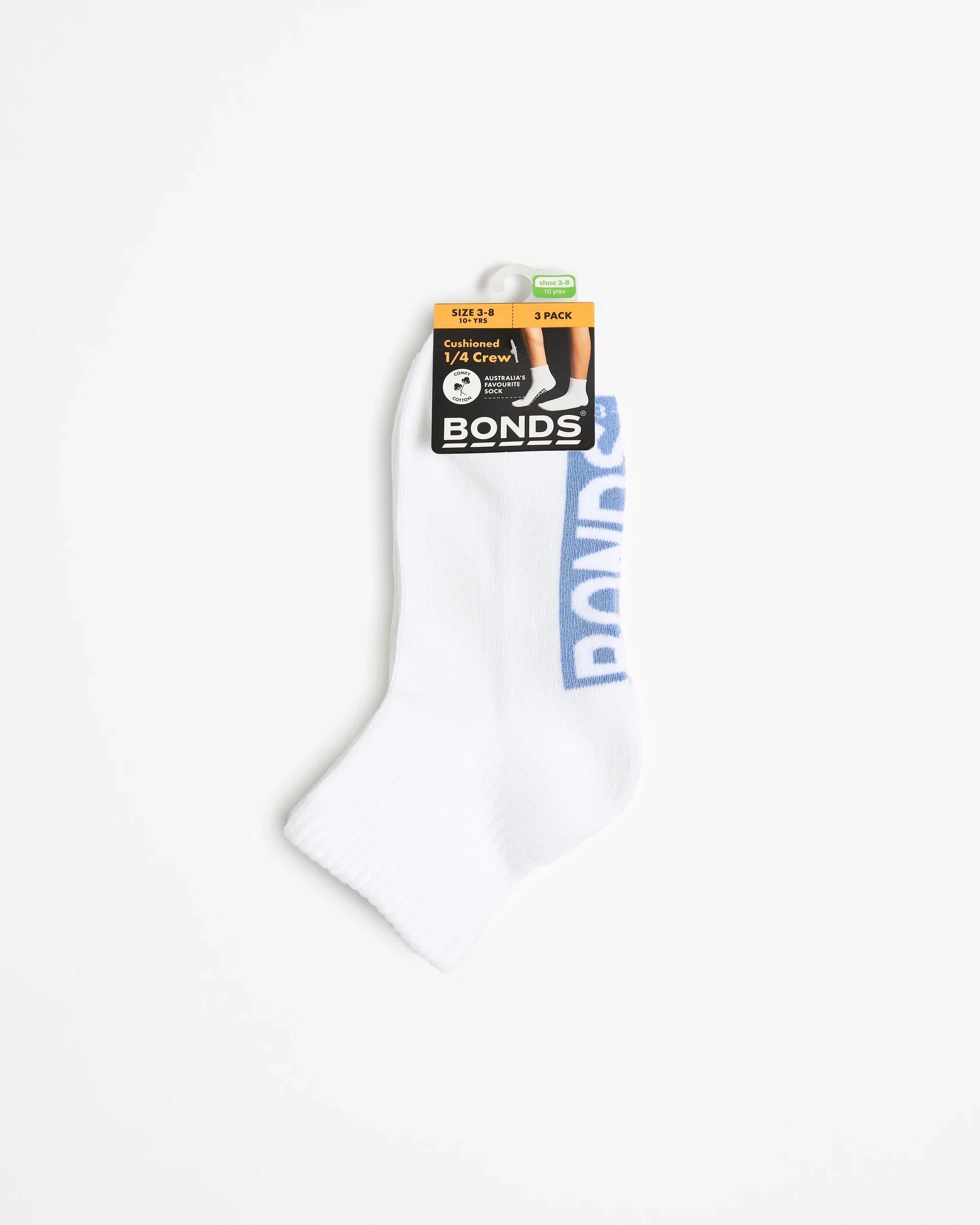 3 Cotton Blend Logo Cushioned Quarter Crew Socks 3 Pack - Bonds WHITE, 3 of 3
