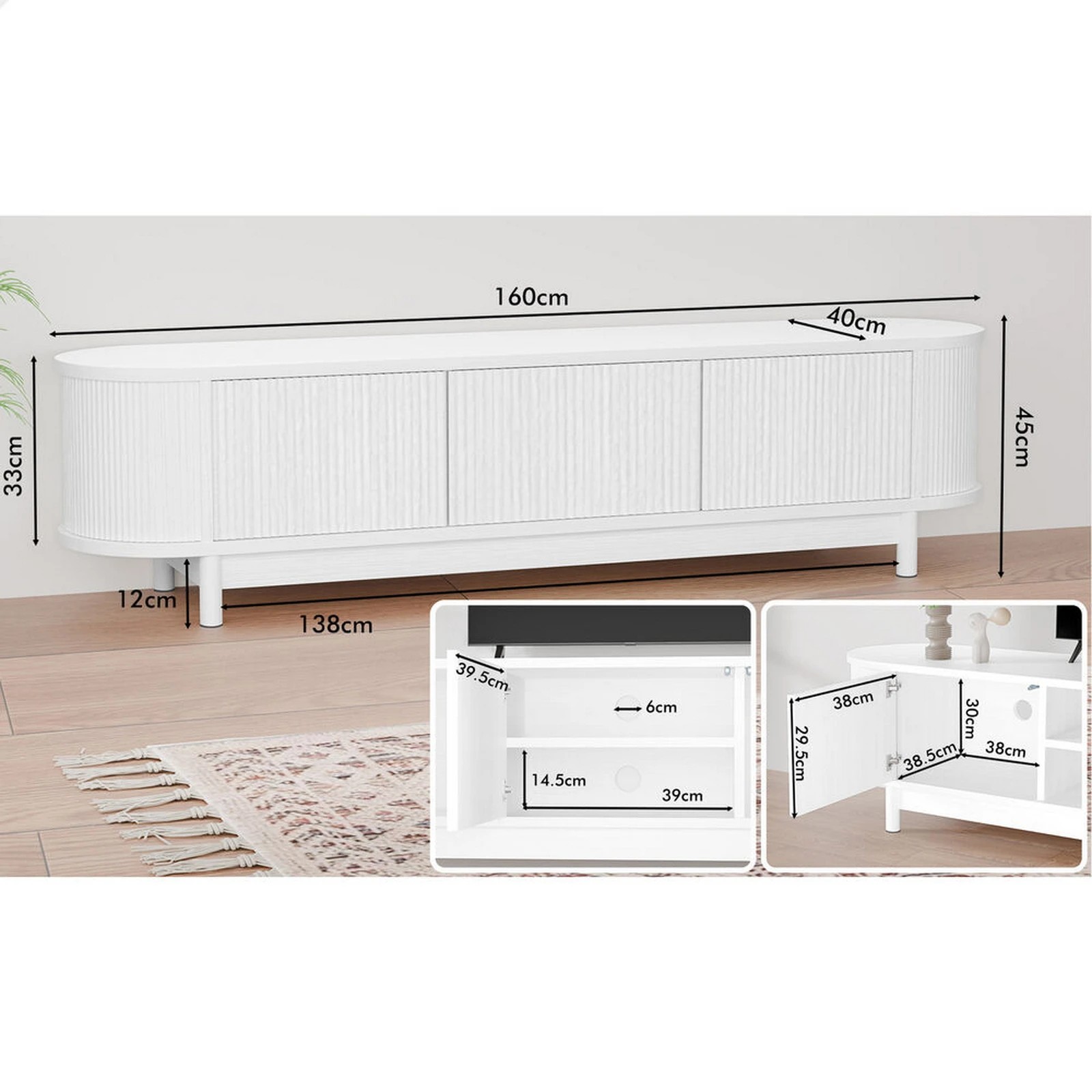 7 Alfordson TV Cabinet Entertainment Unit Stand 160cm Storage Shelf - White, 7 of 10