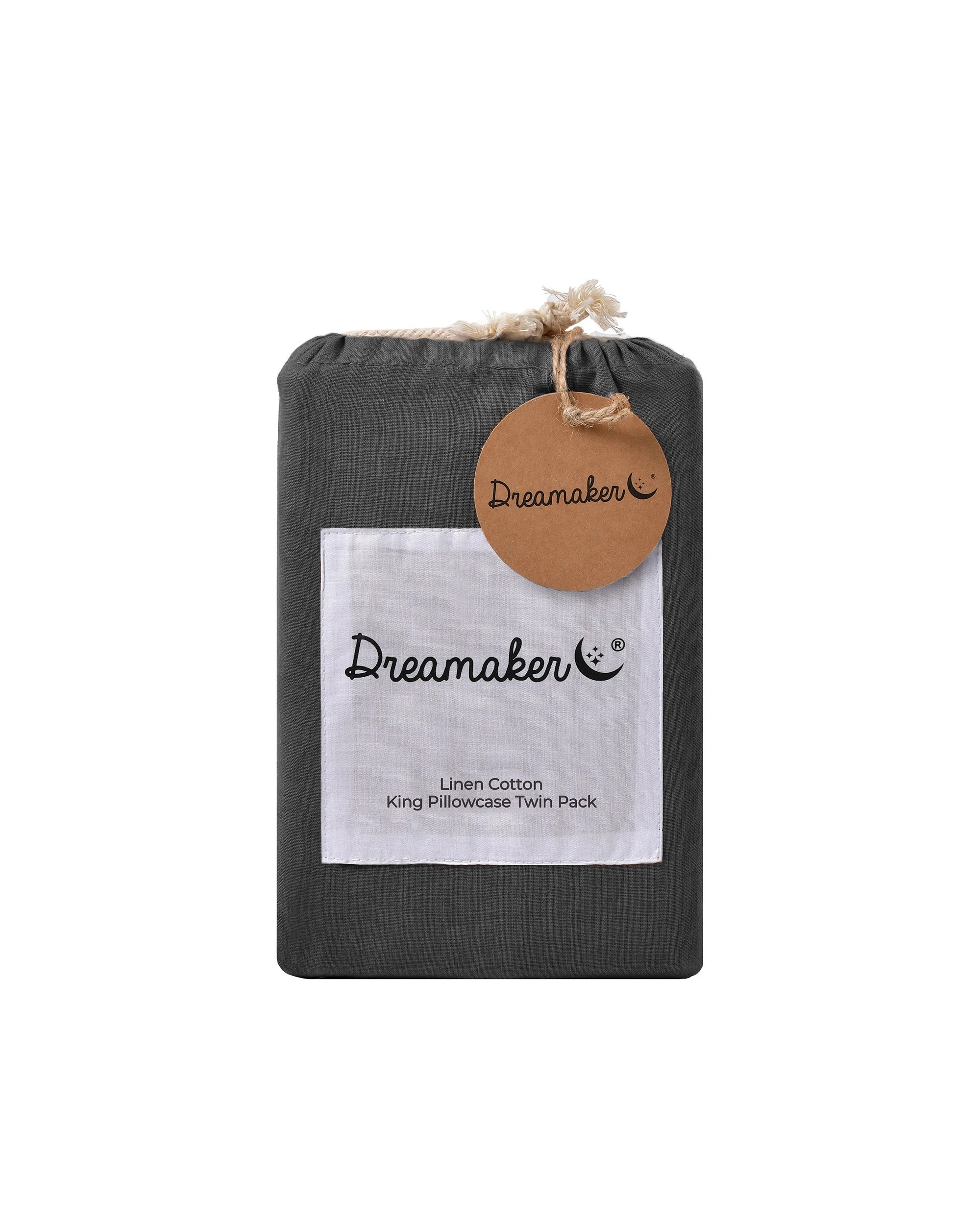 5 Dreamaker Linen Cotton King Pillowcase Twin Pack - Charcoal, 5 of 5