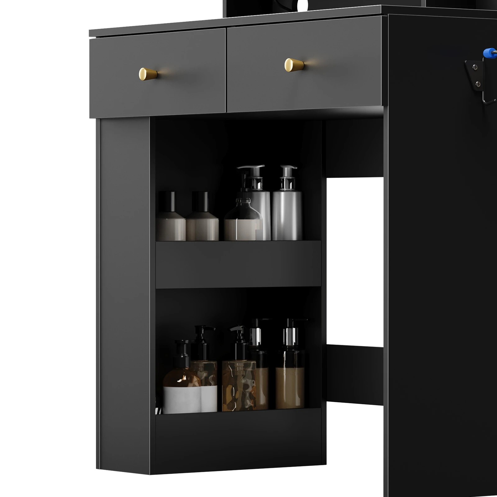 6 Advwin Dressing Table Set with LED Lighted Round Mirror - Black, 6 of 9