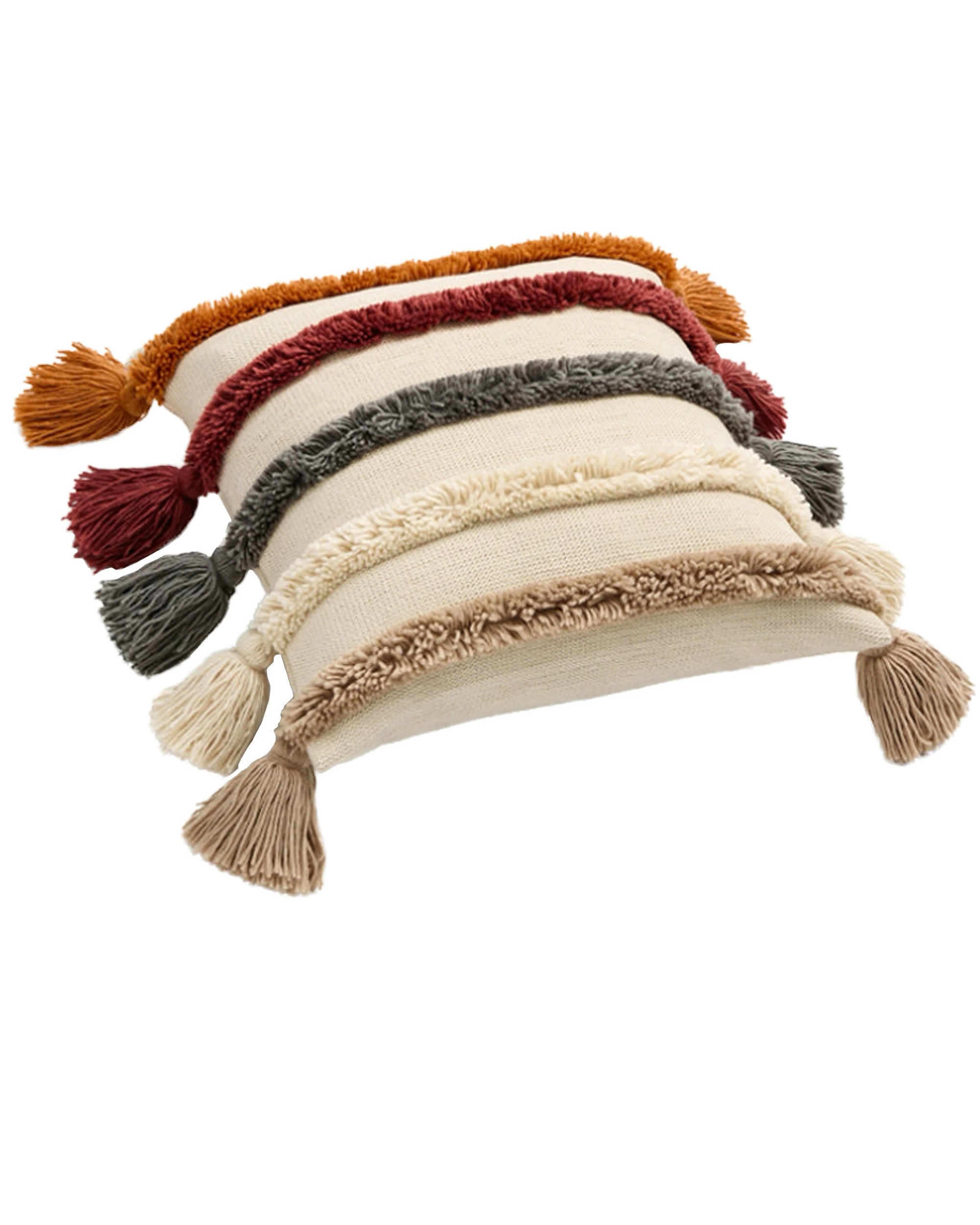 1 Cotton More Acrylic Knitted Tufted Tassel Style Cushion Pillow Cover 45x45cm - Beige, 1 of 4