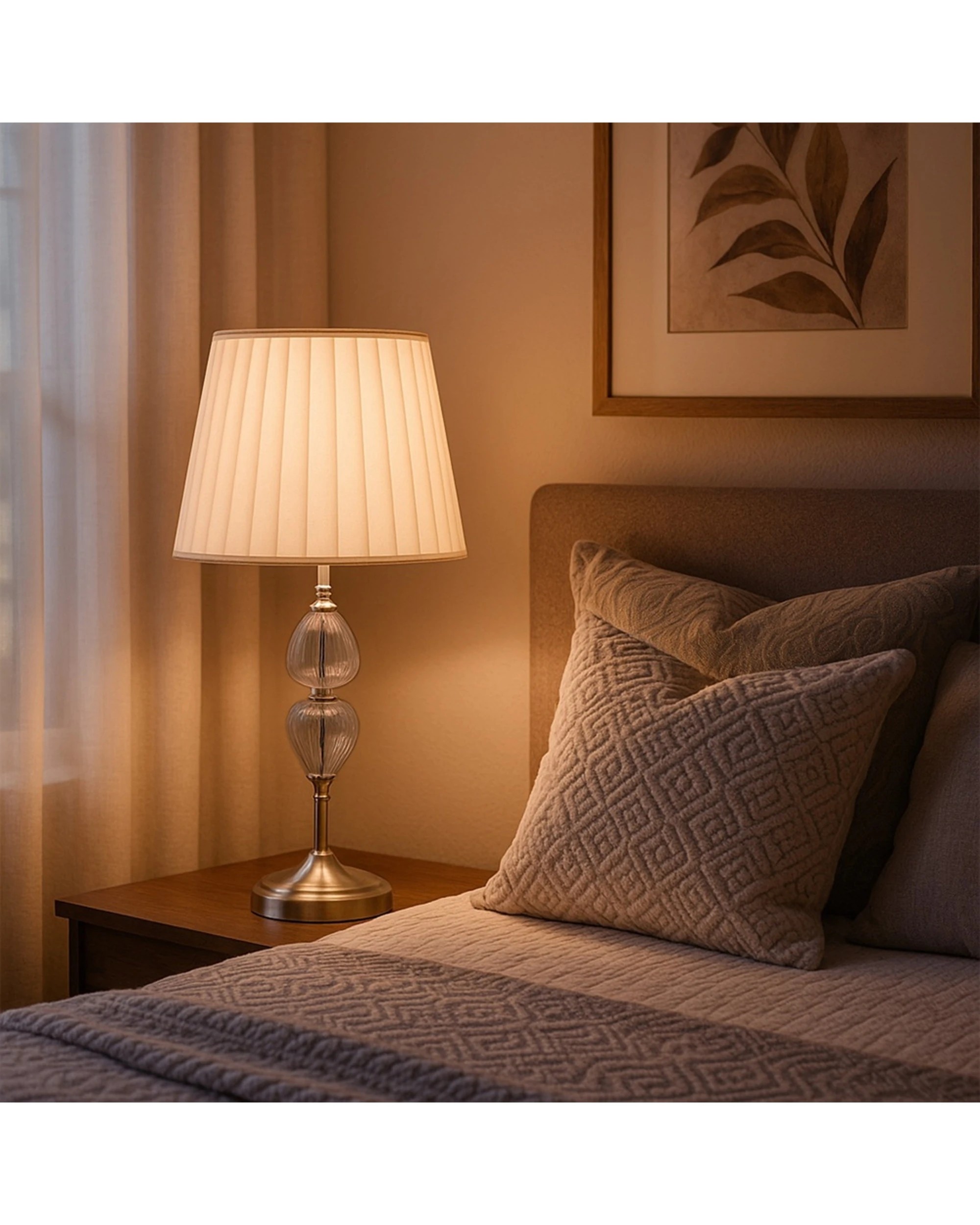 4 Urban Style Edith Table Lamp Glass Brushed Metal Base Pleated Shade Inline - White, 4 of 4