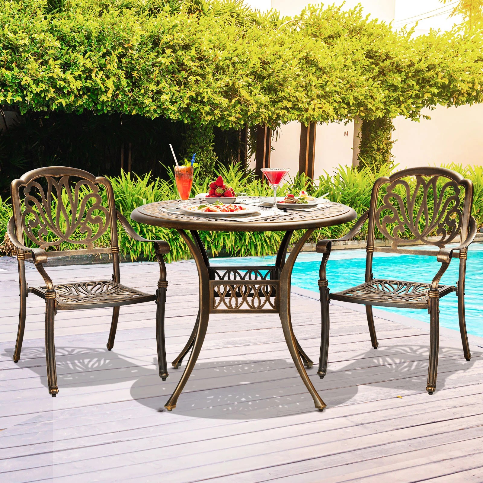 2 Livsip Outdoor Dining Chairs 3 Piece Bistro Set Cast Aluminium Patio Furniture
 - Bronze, 2 of 10