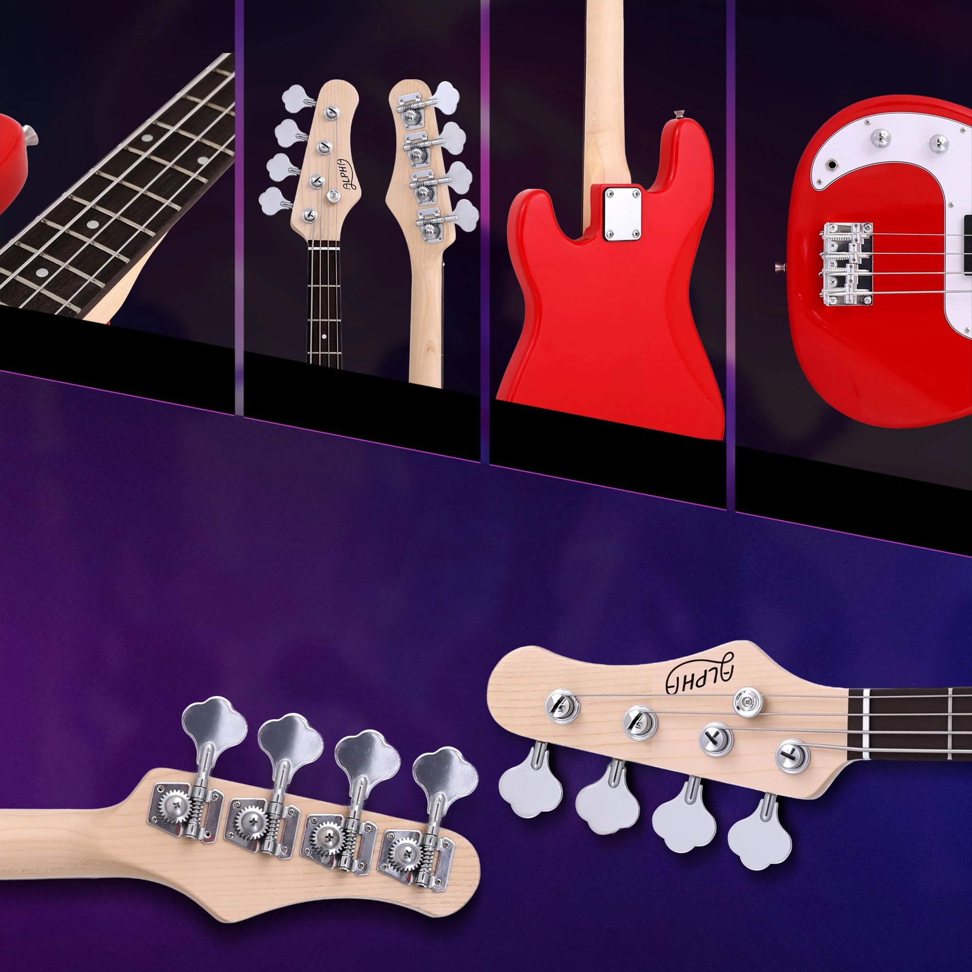 5 Alpha Electric Guitar Bass 47 Inch Set Kit 40W Bass Guitar Amplifier Guitar Stand Folding - Multi, 5 of 9