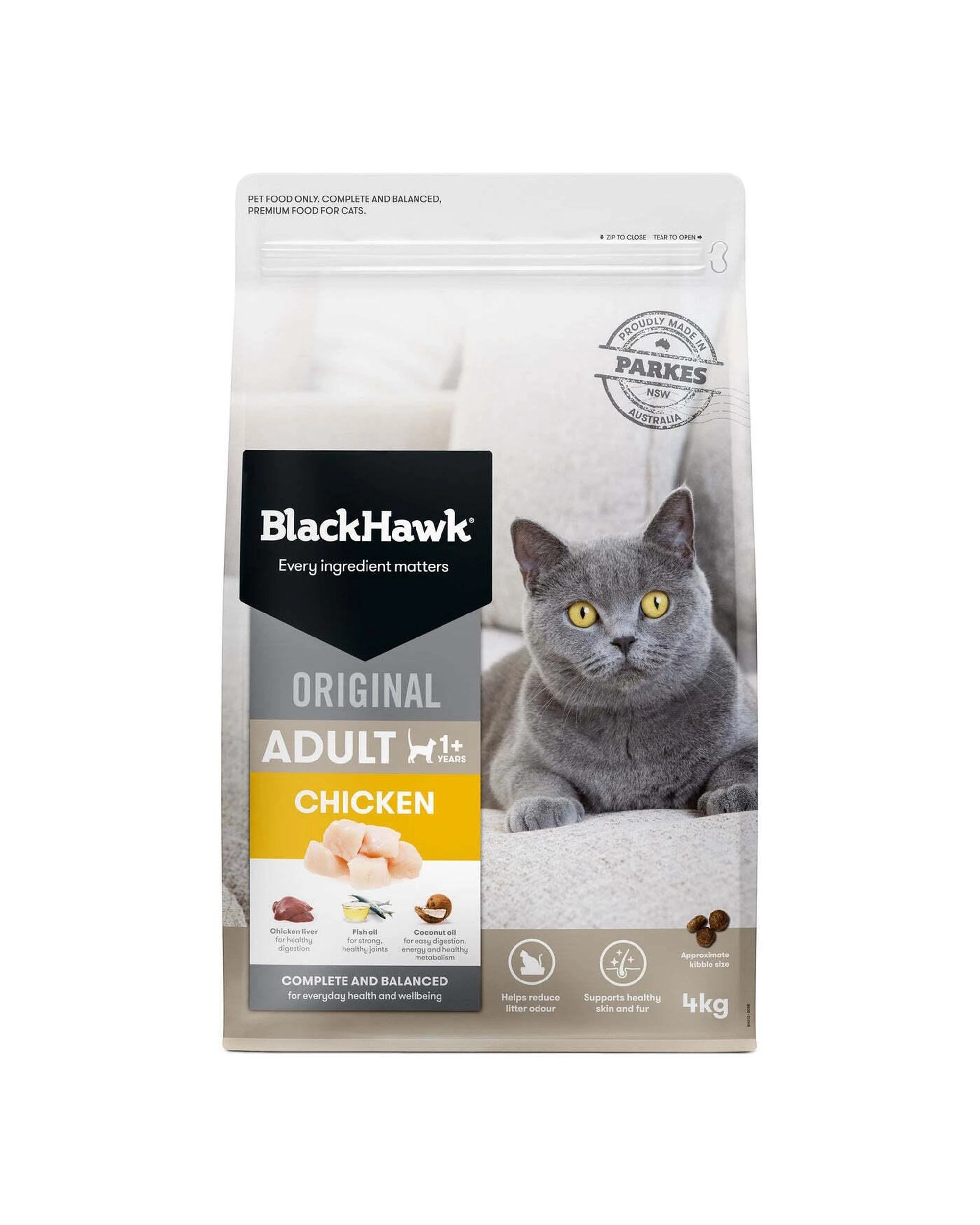 1 Black Hawk Adult 1+ Complete & Balanced Dry Cat Food Original Chicken 4kg, 1 of 3