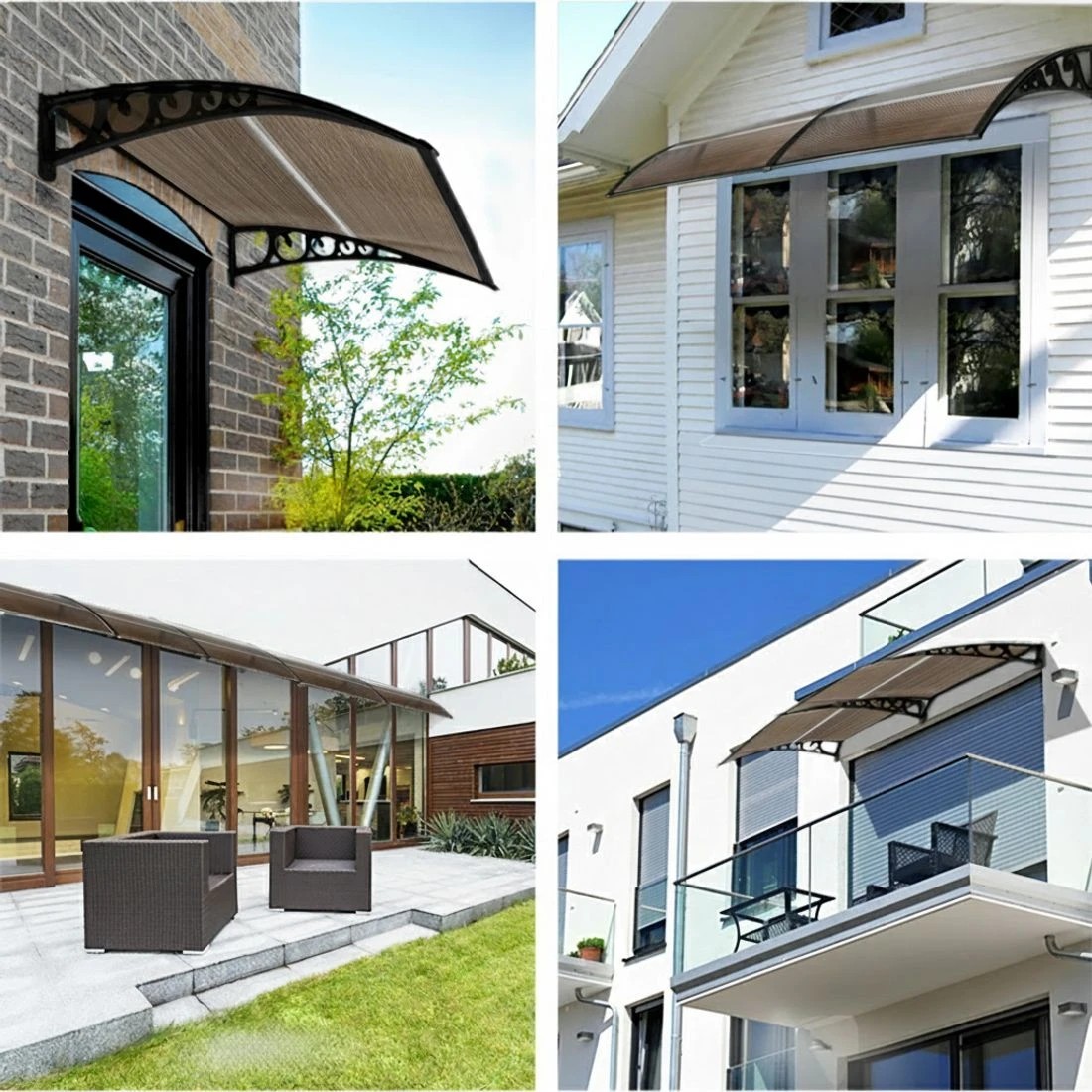 4 Instahut Window Door Awning 0.8mx1m - Brown, 4 of 9